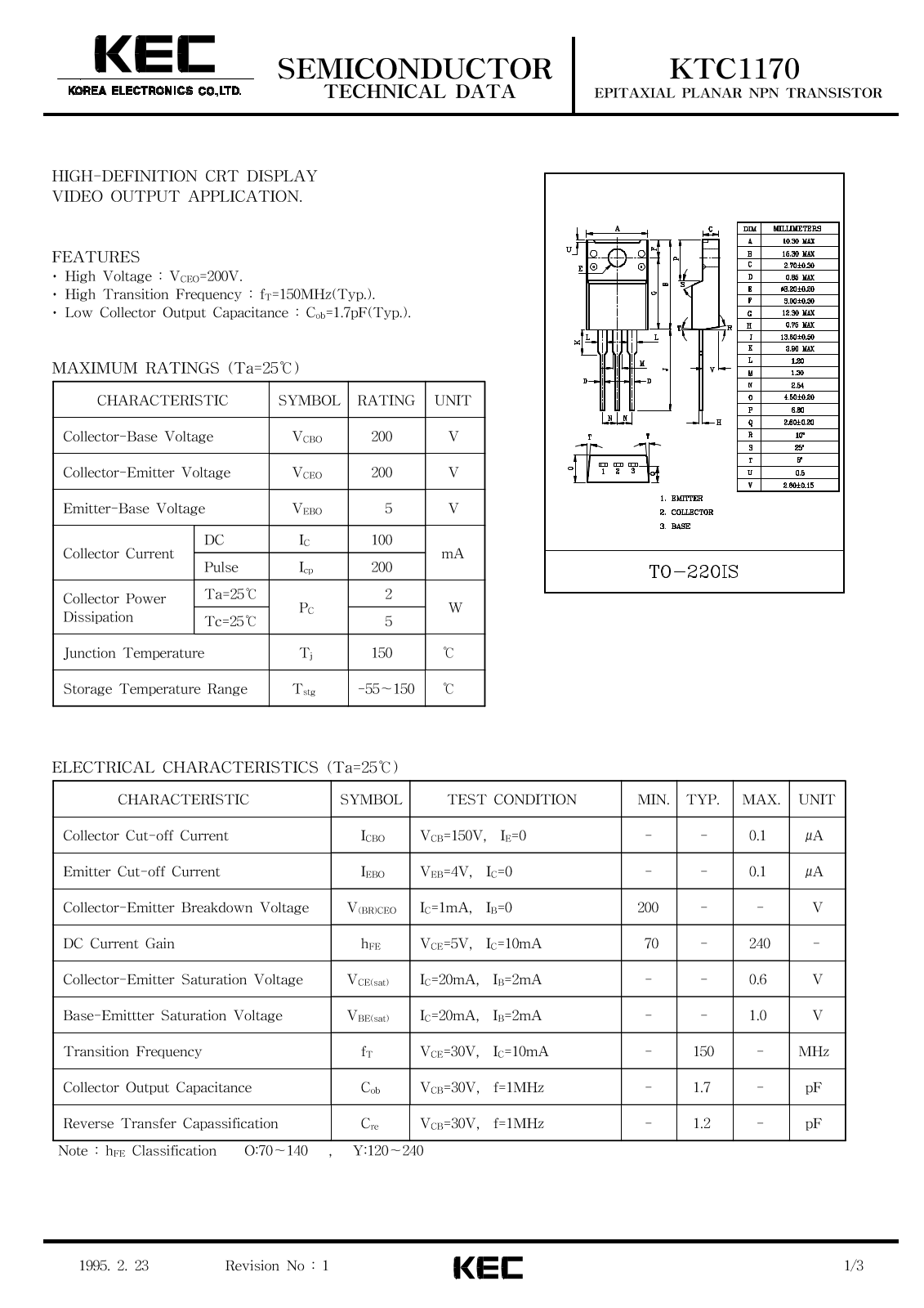 KEC KTC1170 Datasheet