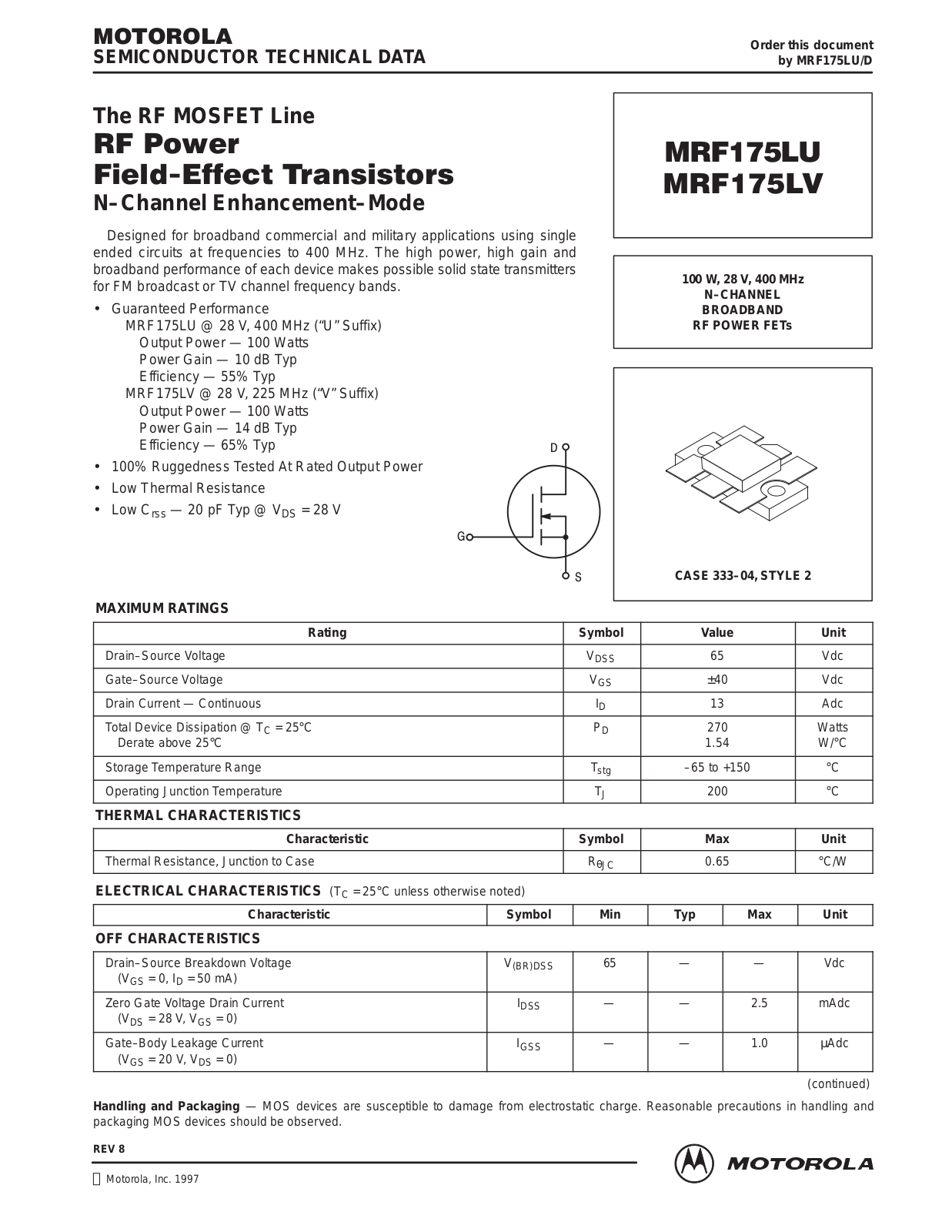 M A COM MRF175LV, MRF175LU Datasheet