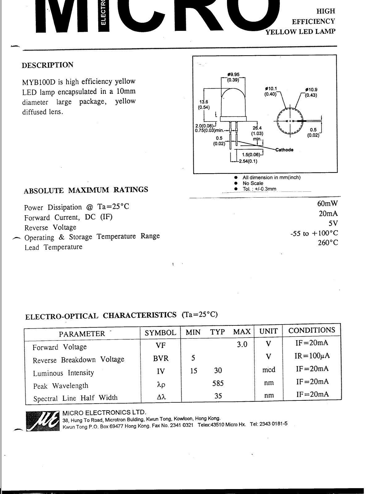 MICRO MYB100D Datasheet