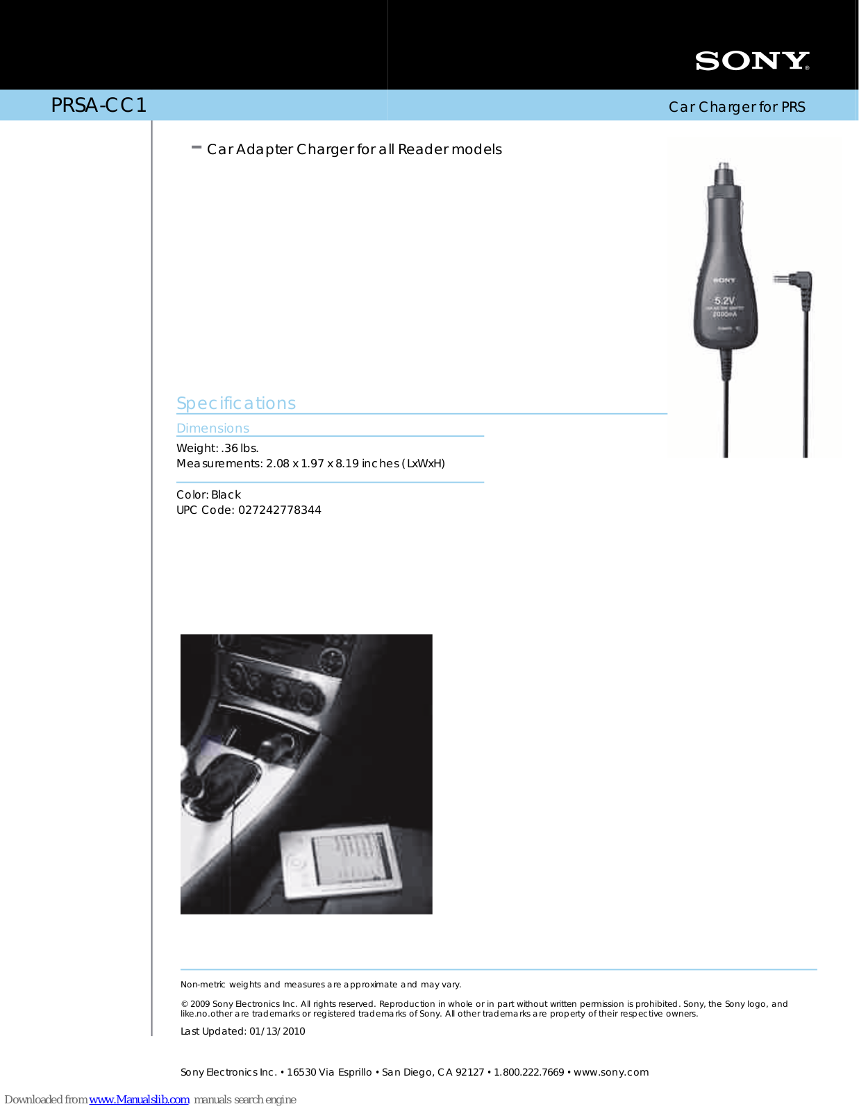 Sony PRSA-CC1 Marketing Specifications