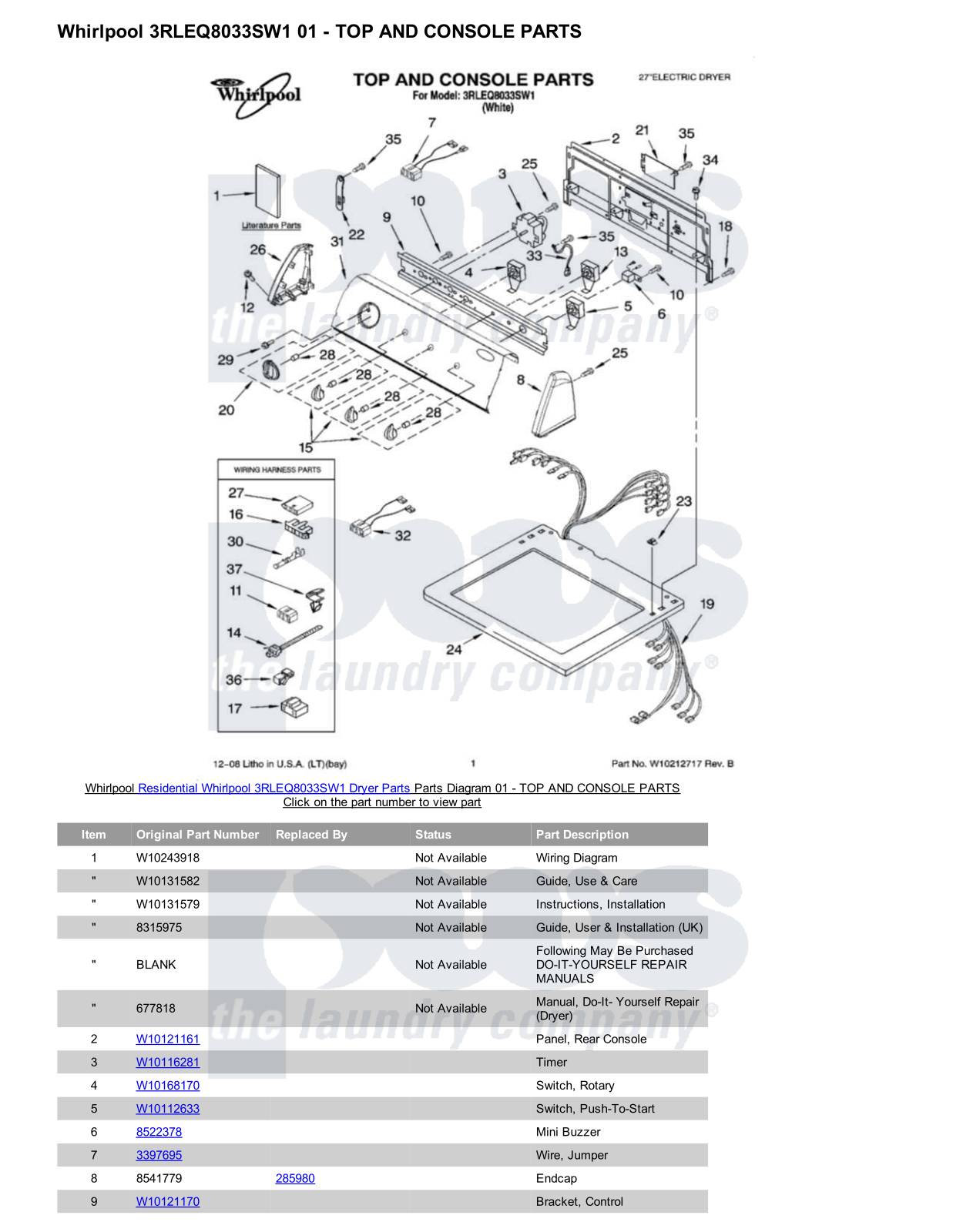 Whirlpool 3RLEQ8033SW1 Parts Diagram