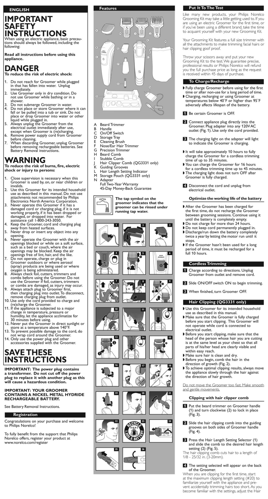 Philips QG3330, QG3331 Owner's Manual