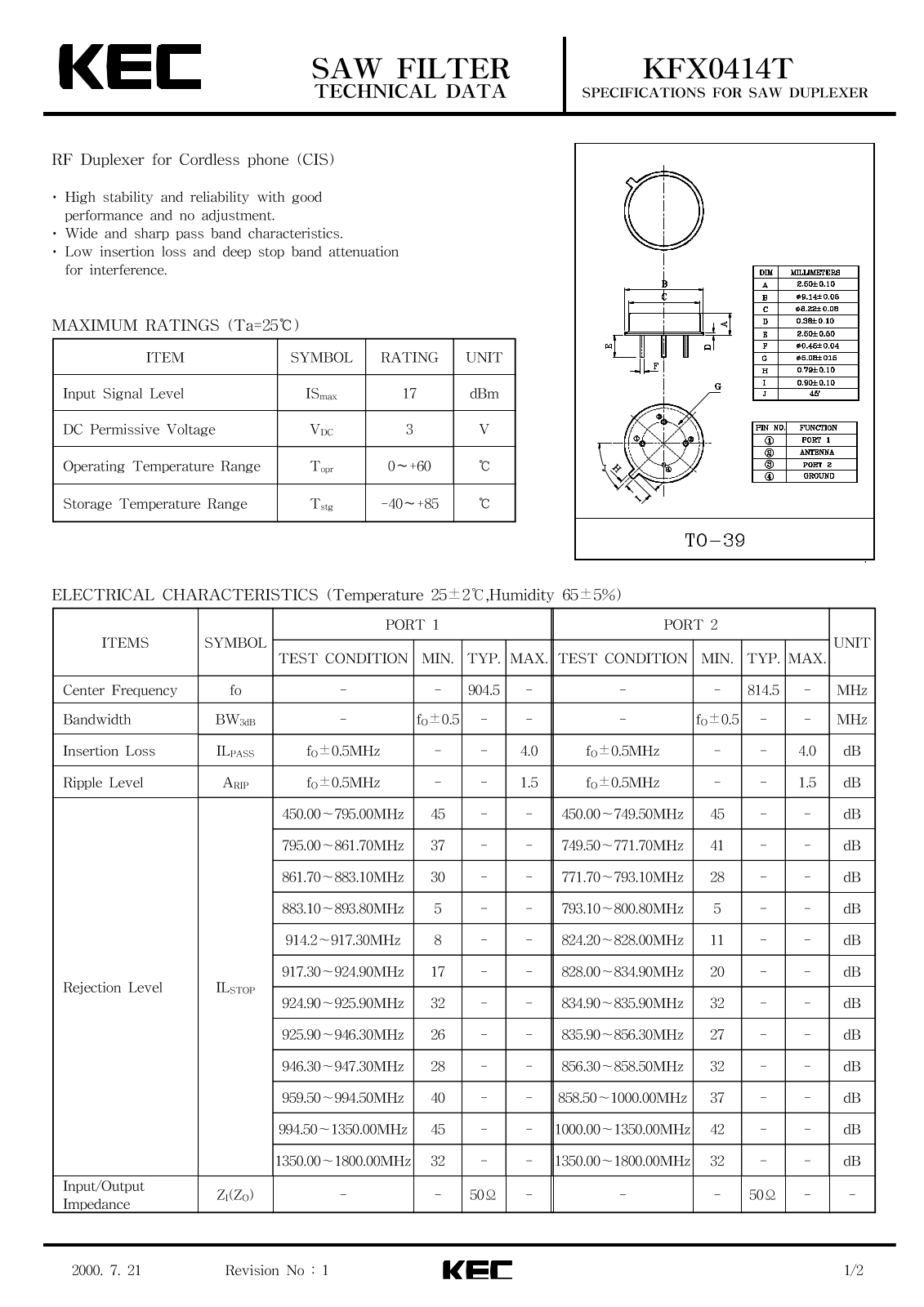 KEC KFX0414T Datasheet