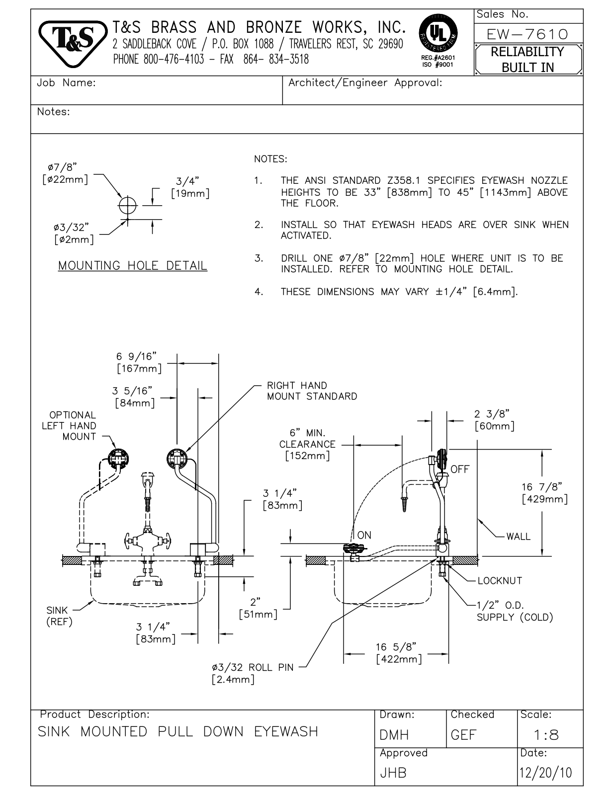 T & S Brass & Bronze Works EW-7610 General Manual