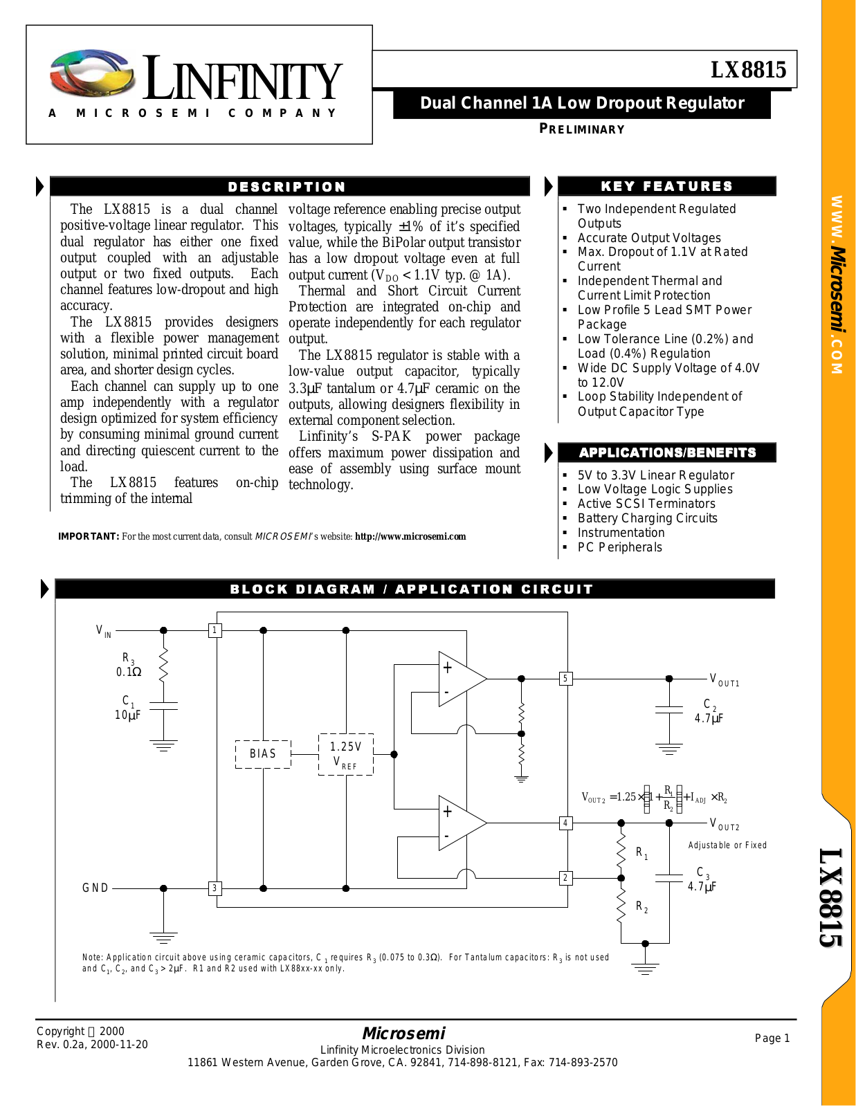 Microsemi Corporation LX8815 Datasheet