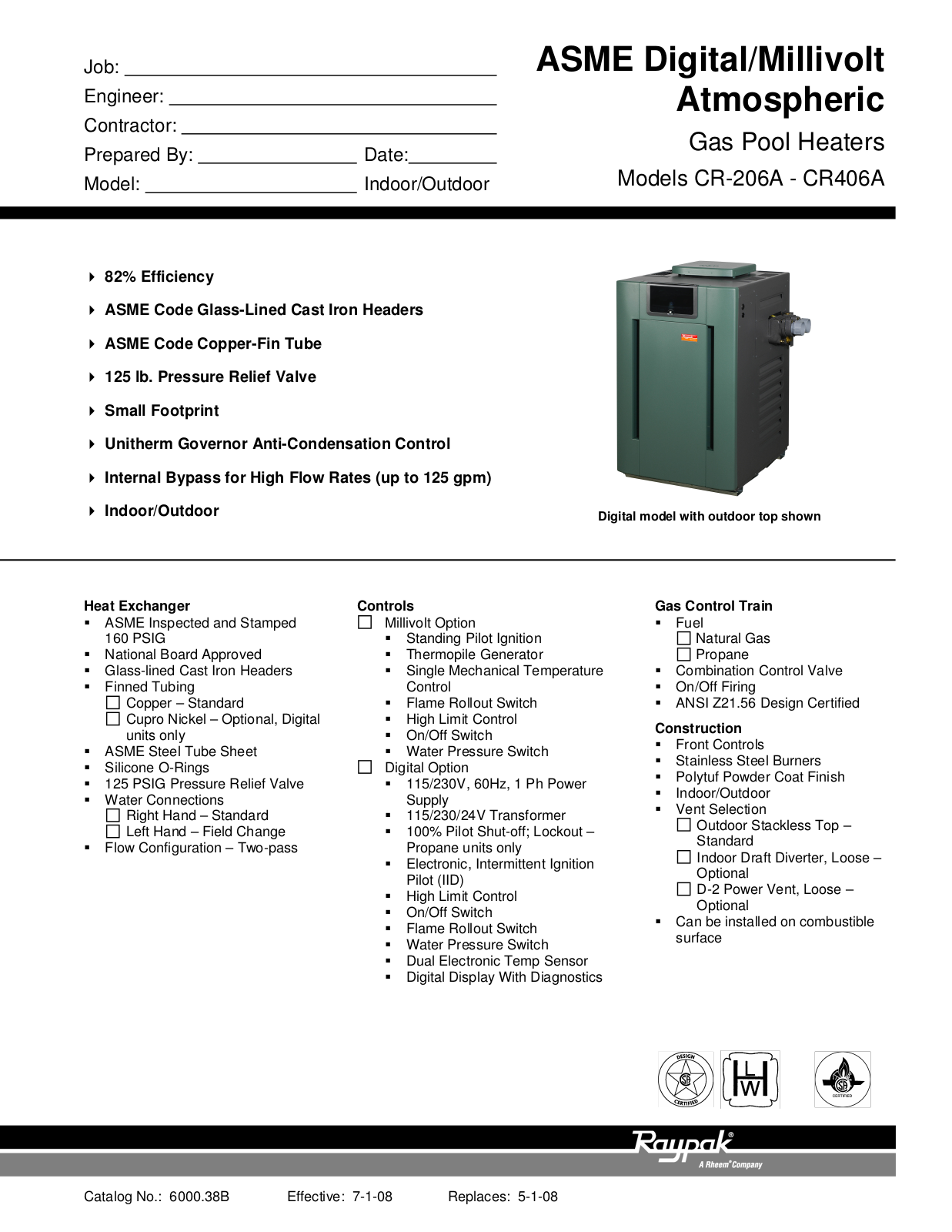 Raypak CR-206A, CR406A User Manual