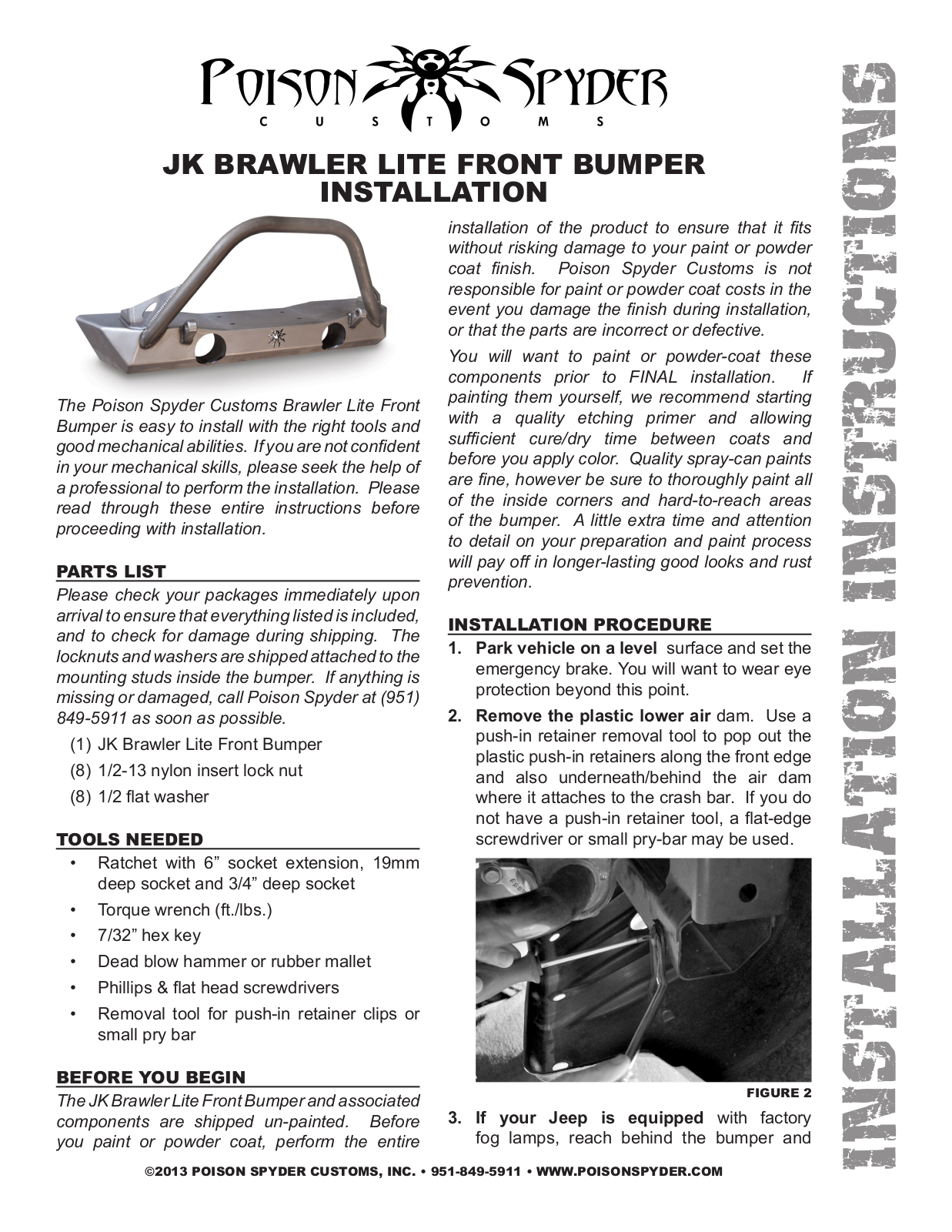 Poison Spyder JK BRAWLER LITE FRONT BUMPER User Manual