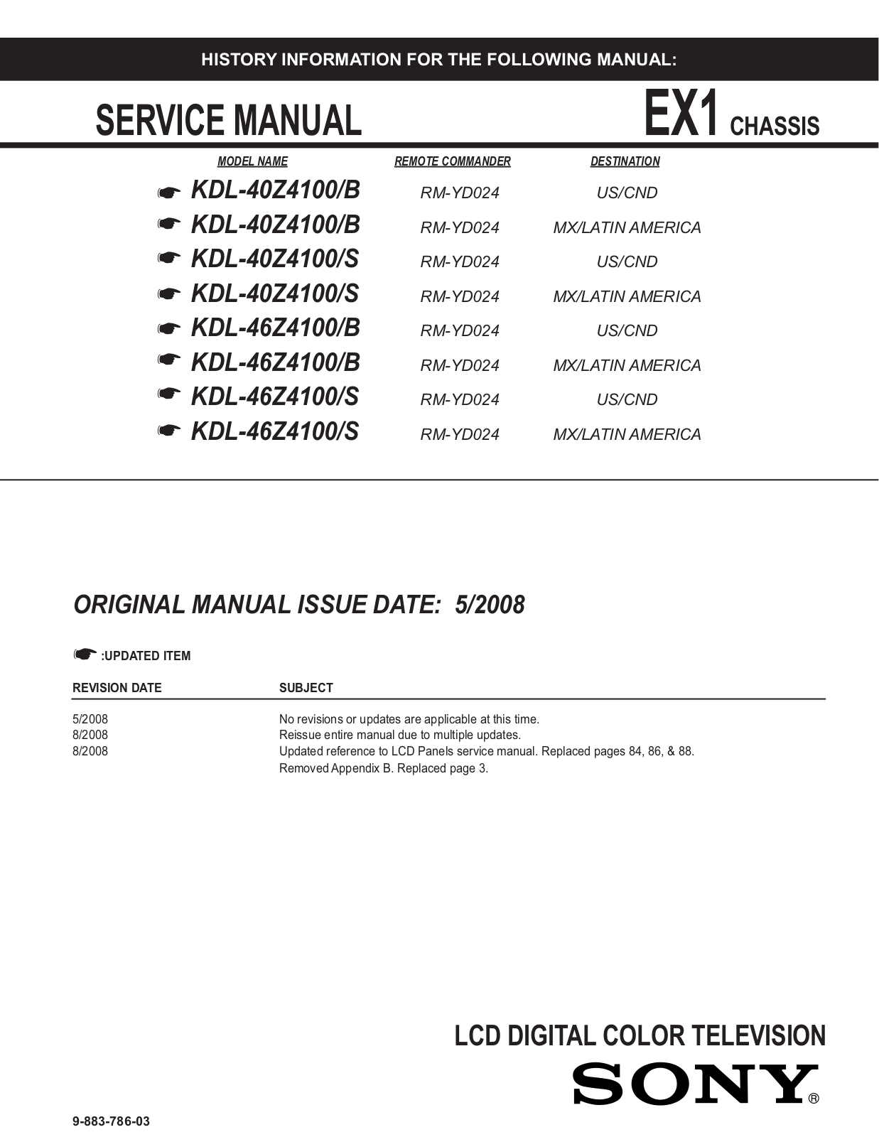 Sony KDL-46Z4100S, KDL-40Z4100S, KDL-46Z4100B, KDL-40Z4100B Service Manual