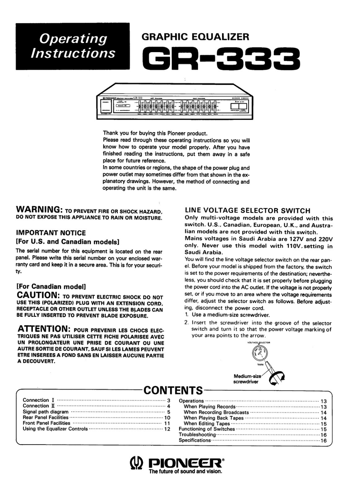 Pioneer GR-333 Owners manual
