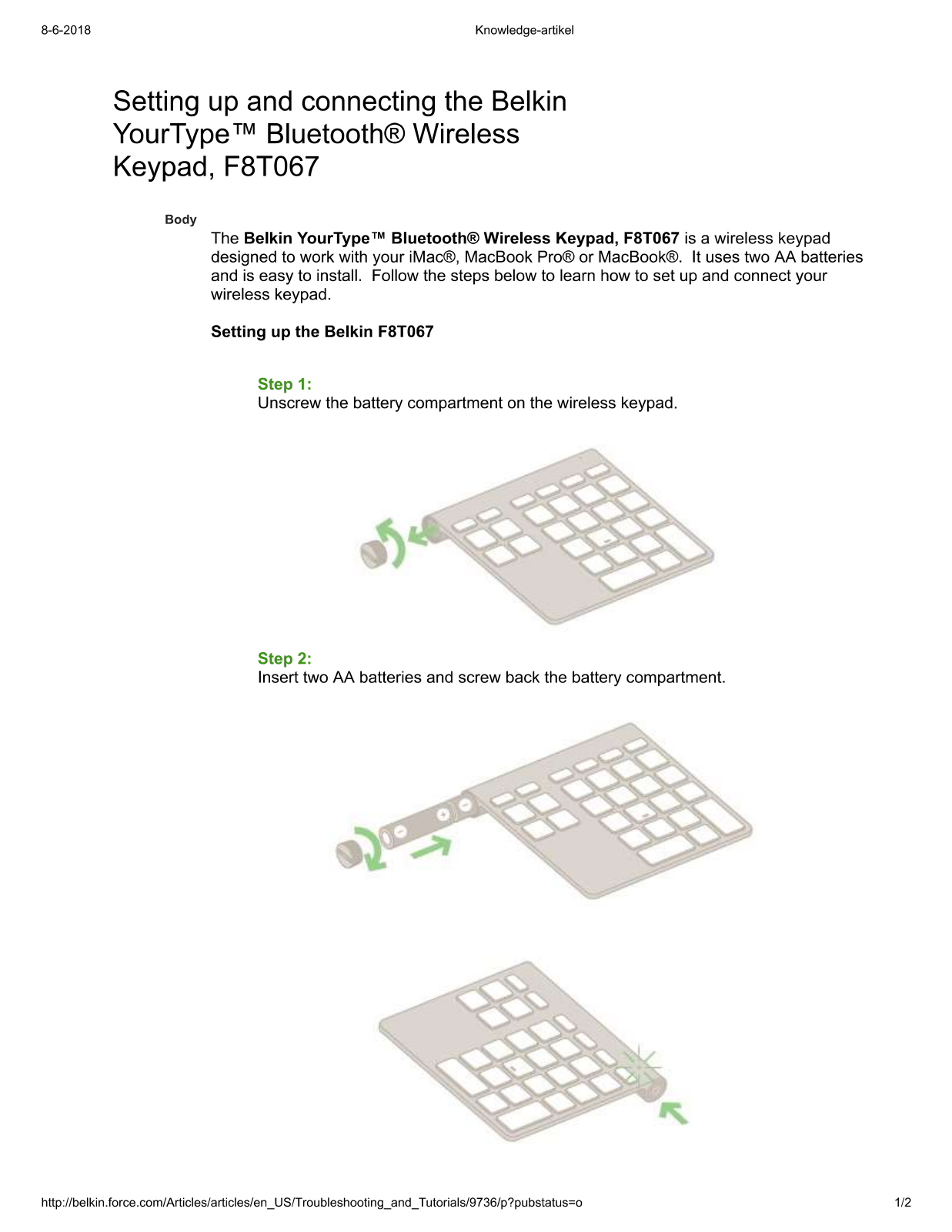 Belkin Numeriek Bluetooth Keypad voor Apple User manual