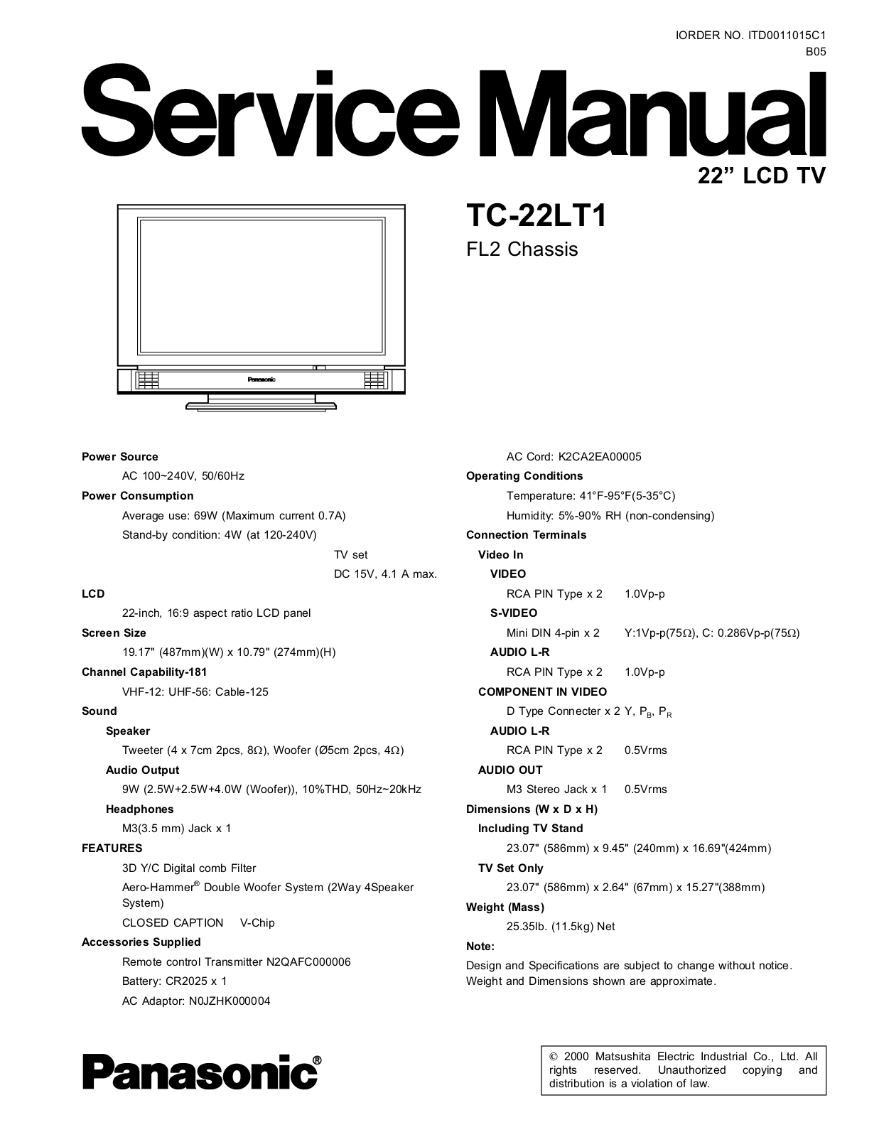 Panasonic FL2 TC-22LT1 Service Manual