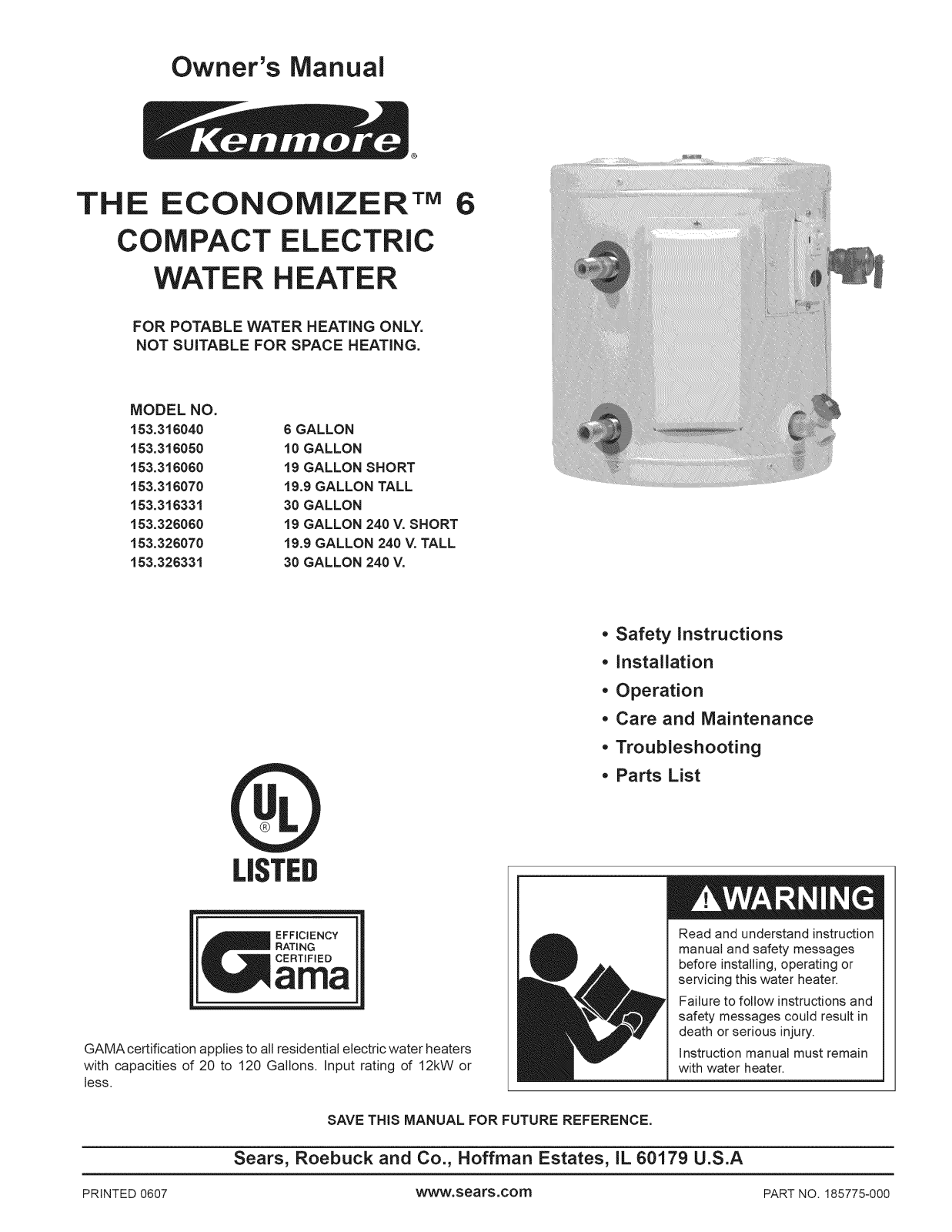 Kenmore 153326331, 153326060, 153316040 Owner’s Manual