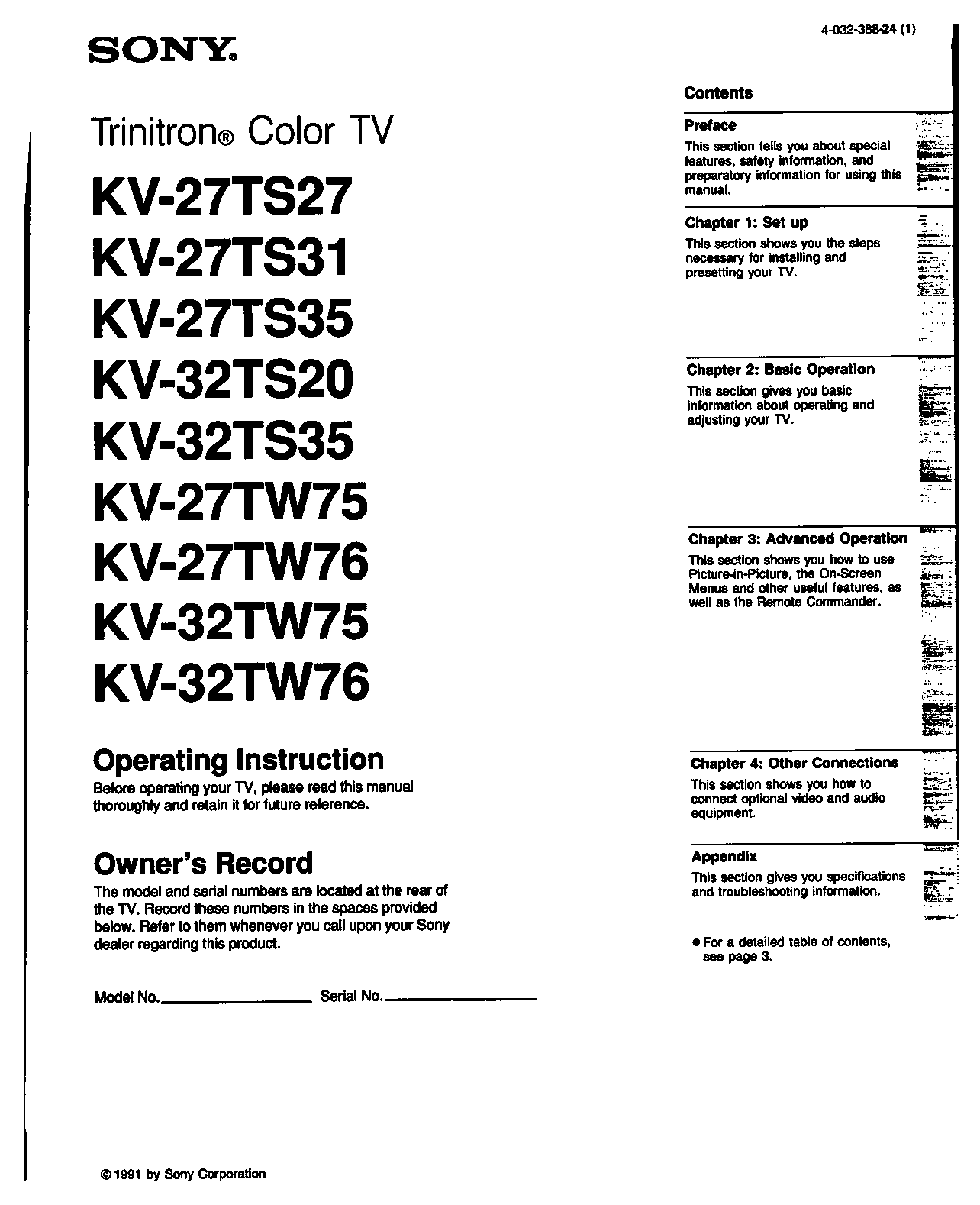 Sony KV-27TW76, KV-27TW75, KV-27TS35, KV-27TS27, KV-27TS31 User Manual