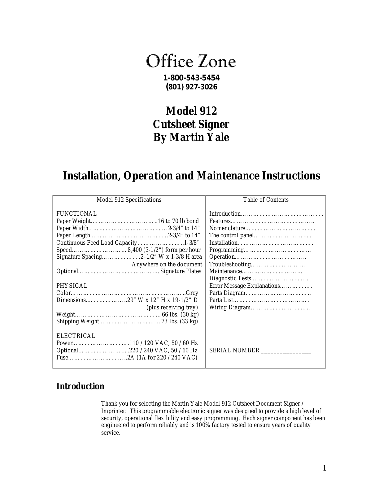 Officezone 912 Operation Manual