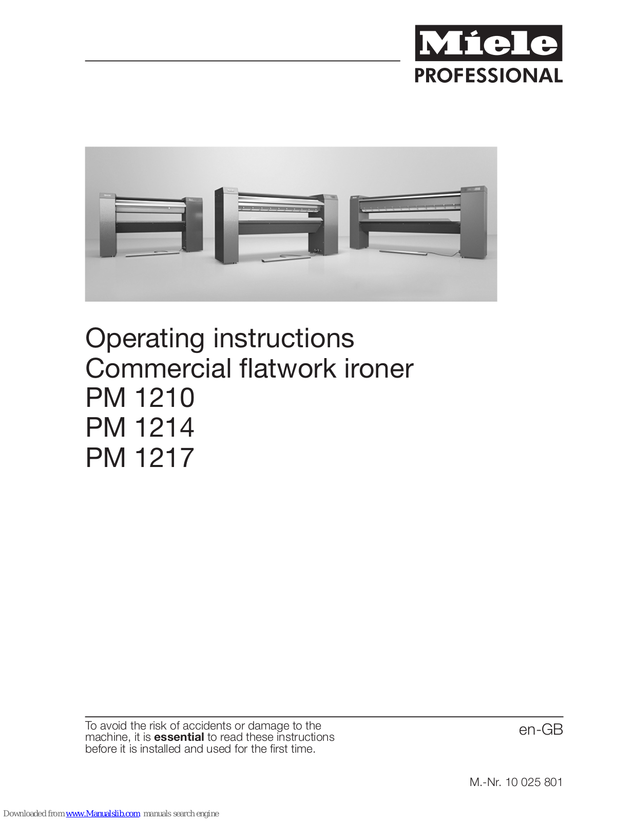 Miele professional PM 1210, PM 1214, PM 1217 Operating Instructions Manual