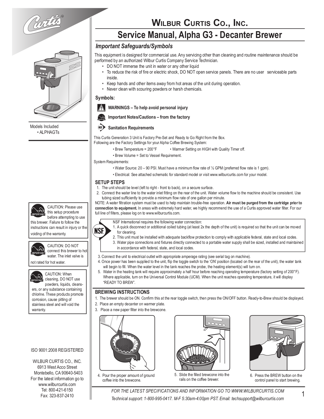 Wilbur Curtis ALPHAGTs Service Manual