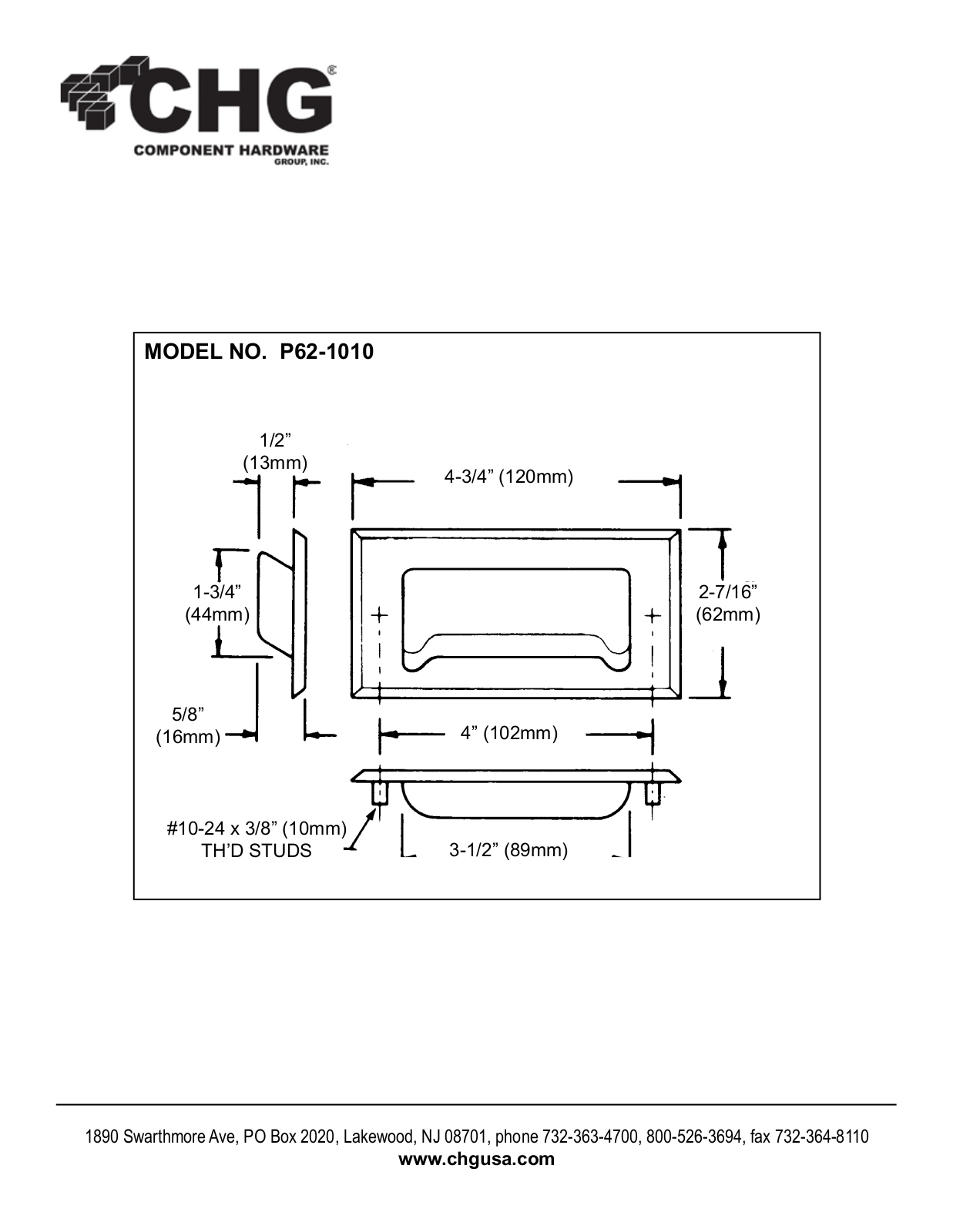 Component Hardware P62-1010 User Manual