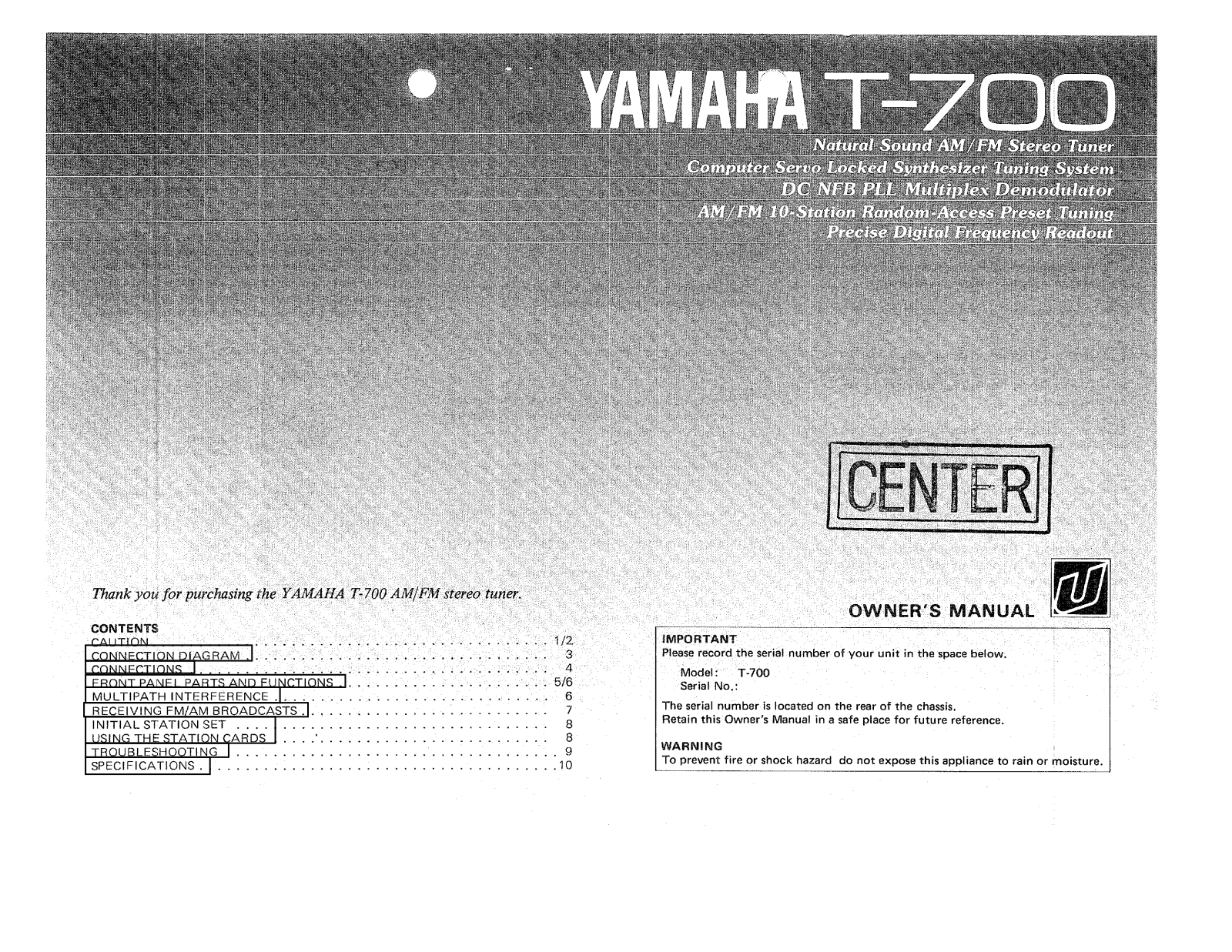 Yamaha T-700 Owners manual