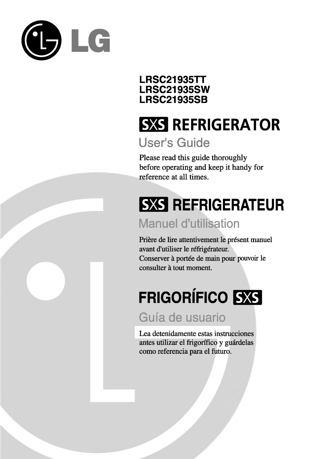 LG LRSC21935SB, LRSC21935SW, LRSC21935TT User Manual