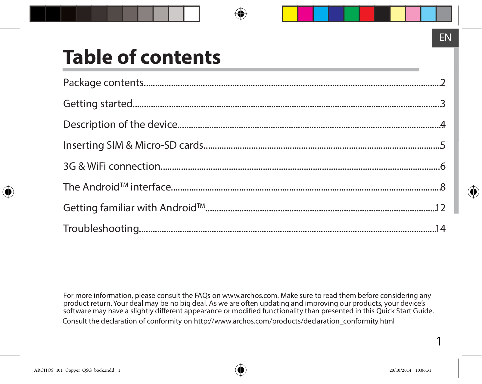 Archos 101b Copper User manual