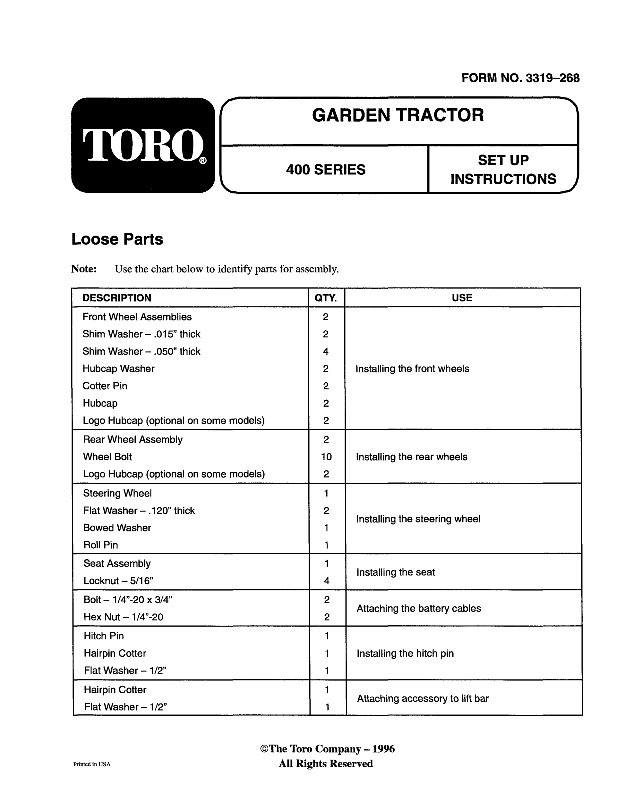 Toro 73422, 73423 Setup Instructions