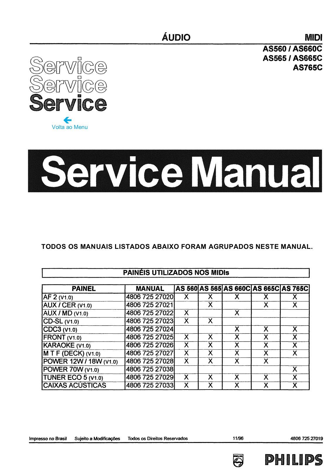 PHILIPS AS560, AS660C, AS565, AS665C, AS765C Service Manual