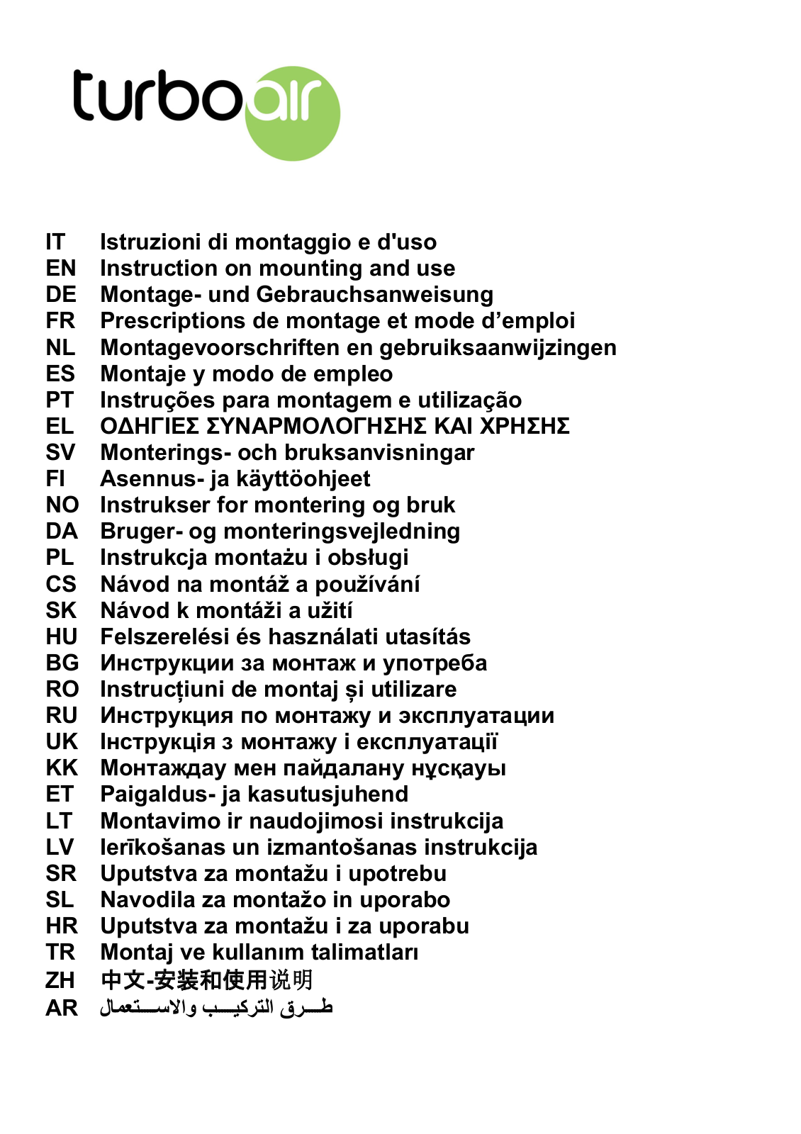 Turboair IRIS IX/BL/A/60/PB User manual