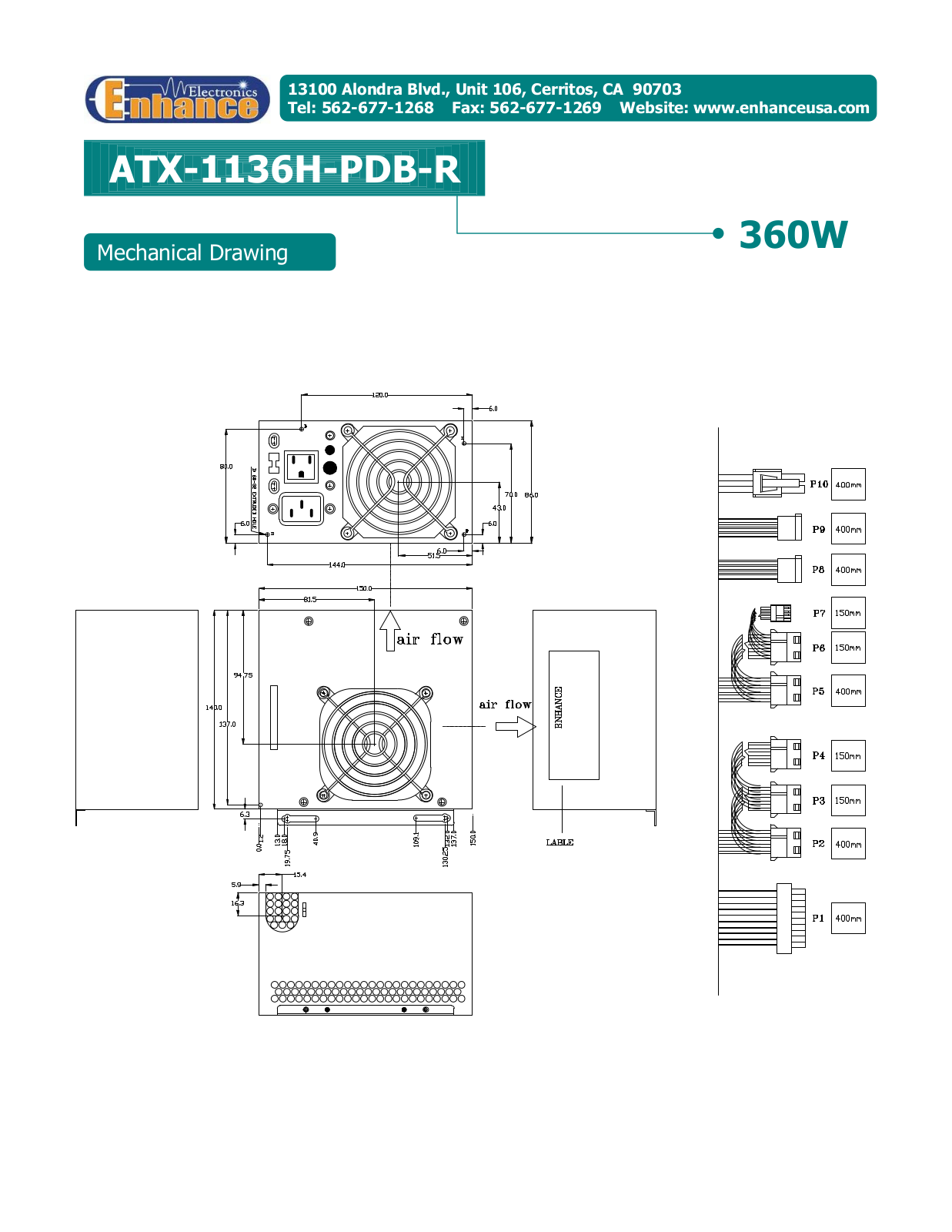 Enhance ATX-1136H-PDB-R MECHANICAL DRAWING