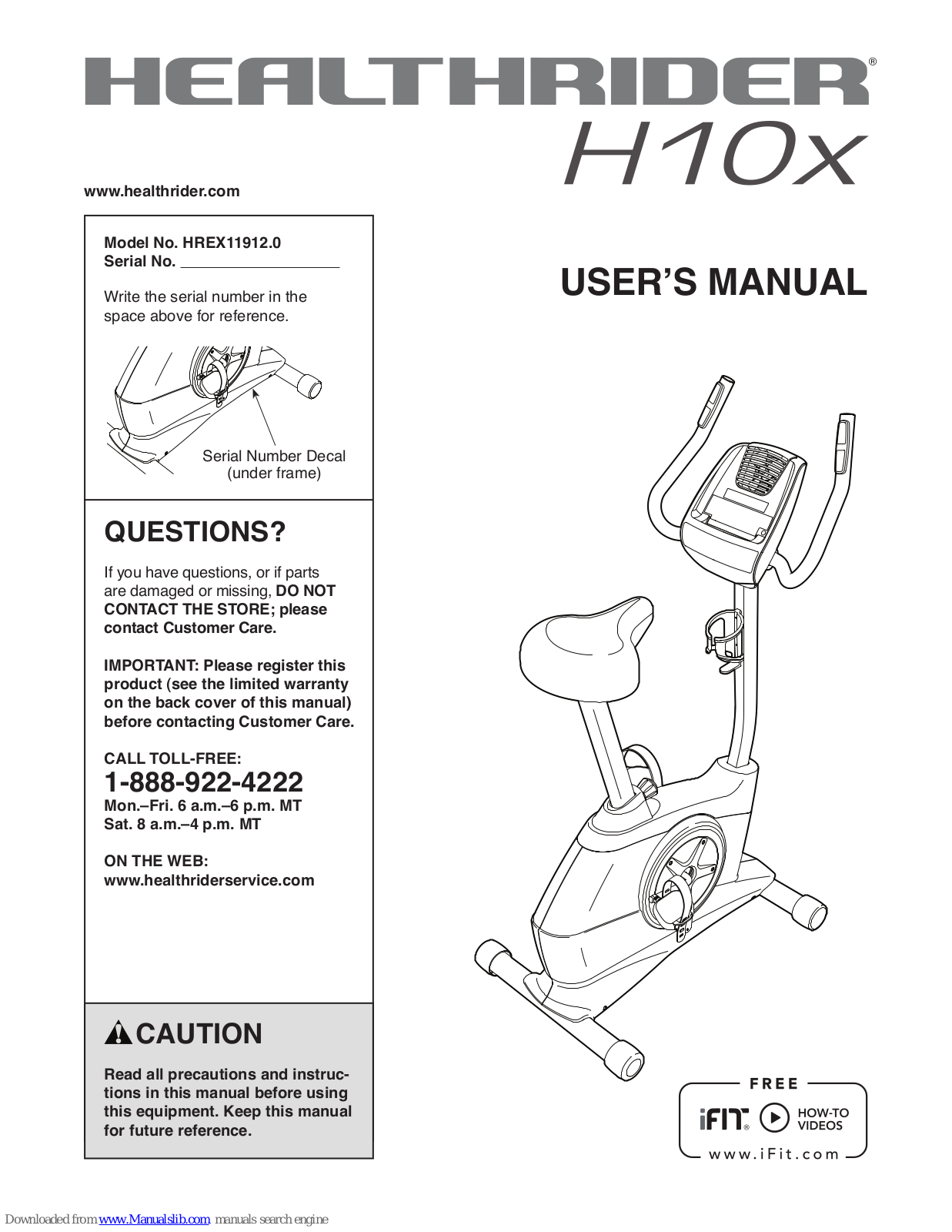 Healthrider HREX11912.0 Bike Manual