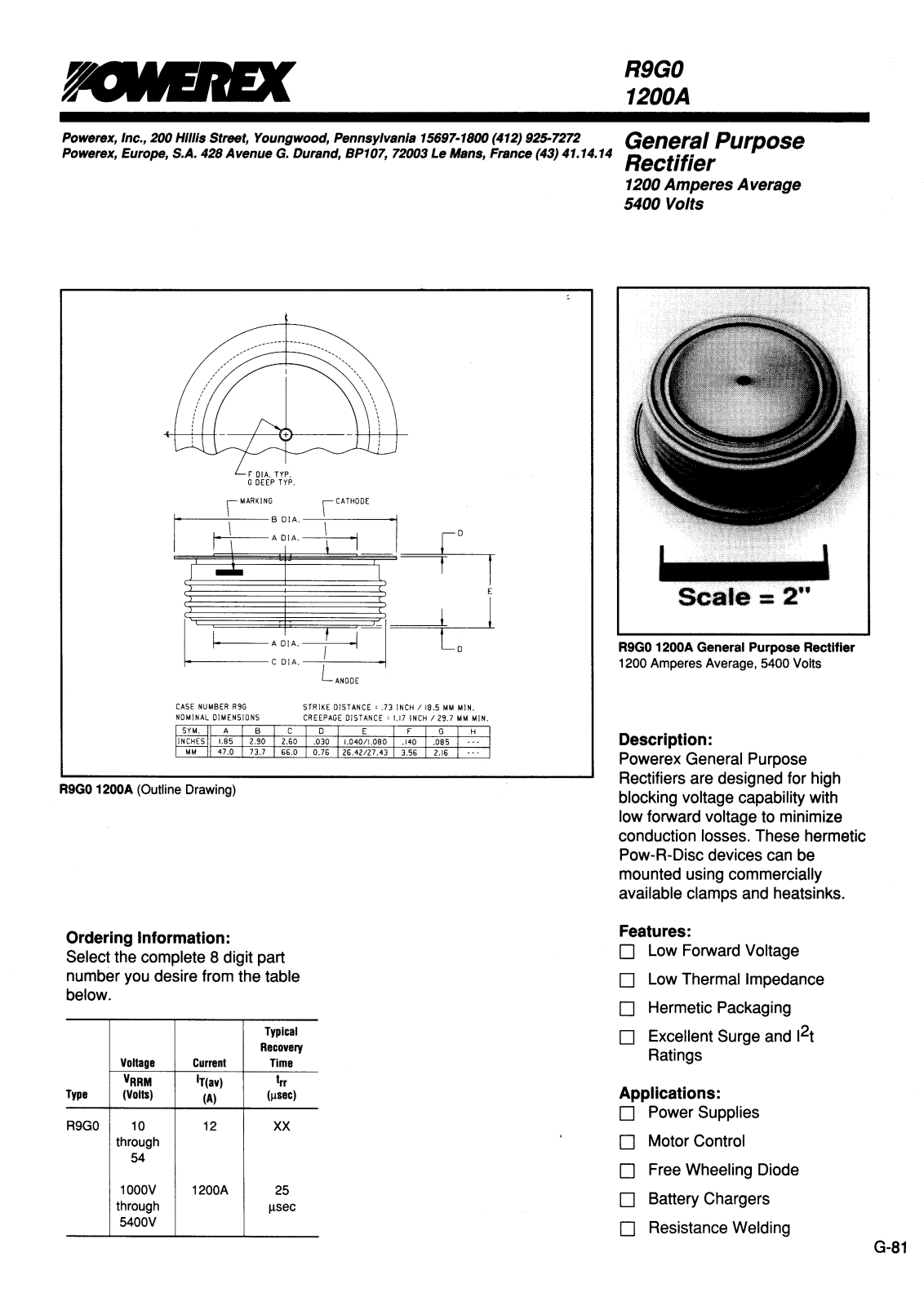 POWEREX R9G02212, R9G02412, R9G02612, R9G02812, R9G03012 Datasheet