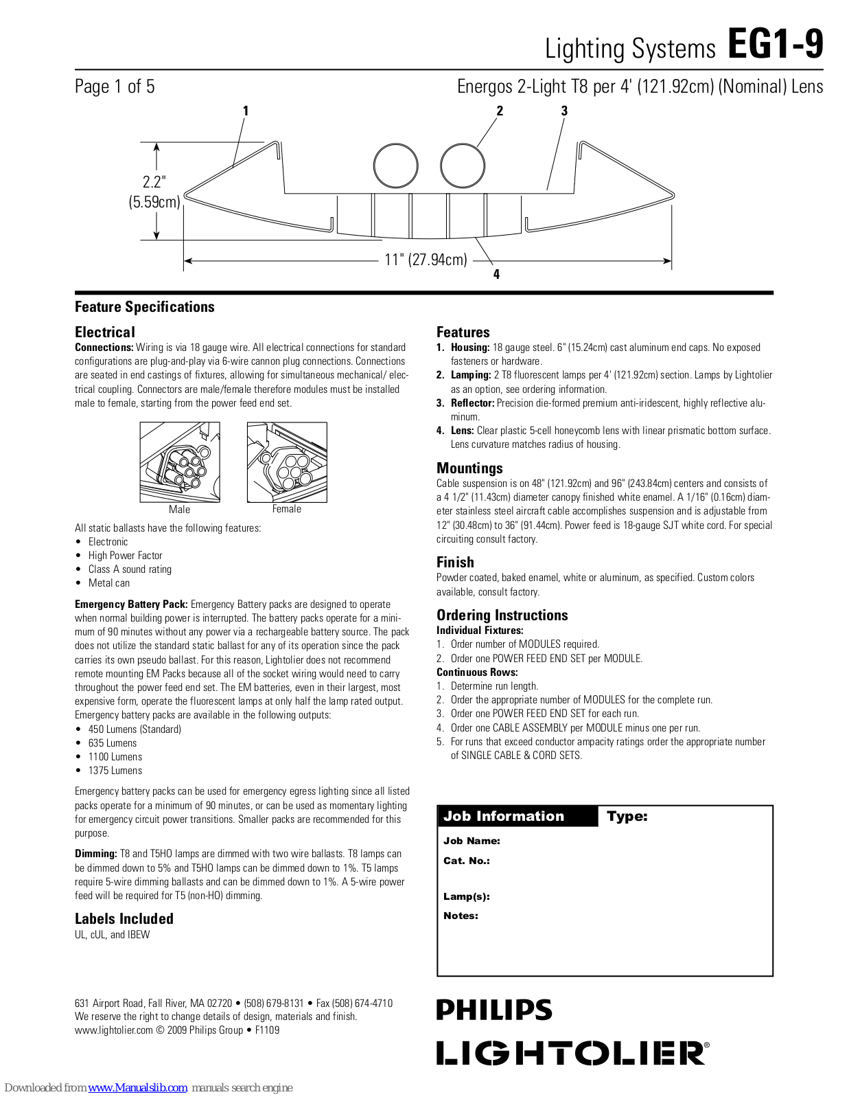 Philips EG1-9, Lightolier EG1-9 Specification