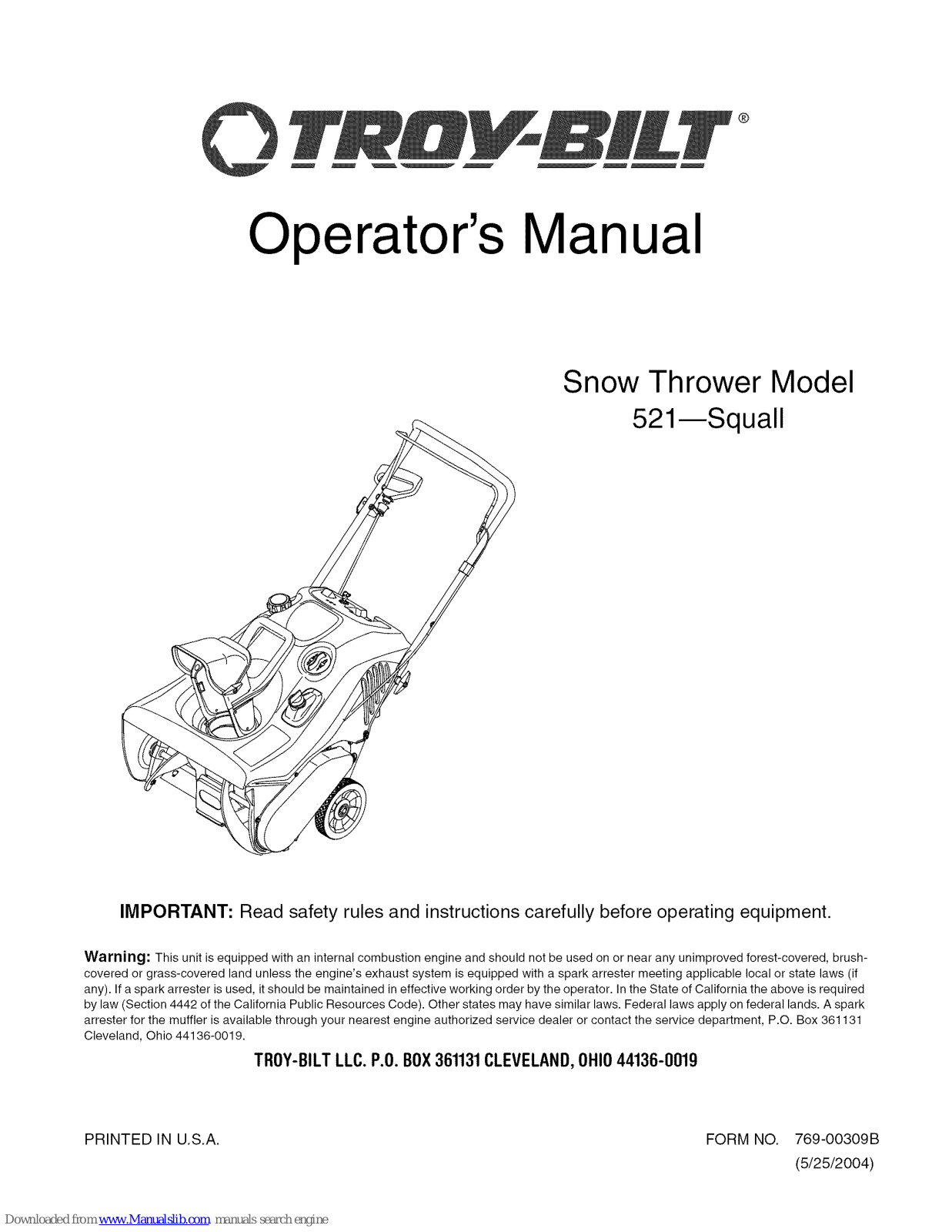 Troy-Bilt 521-Squall Operator's Manual - ManualMachine.com