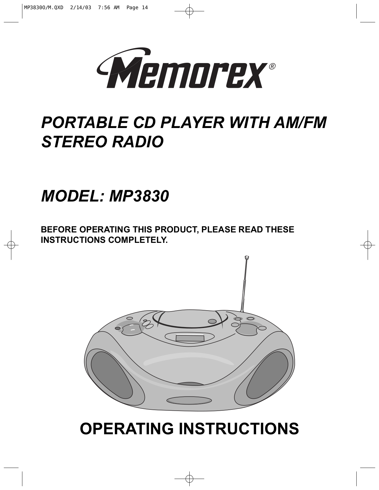 Memorex MP3830O User Manual