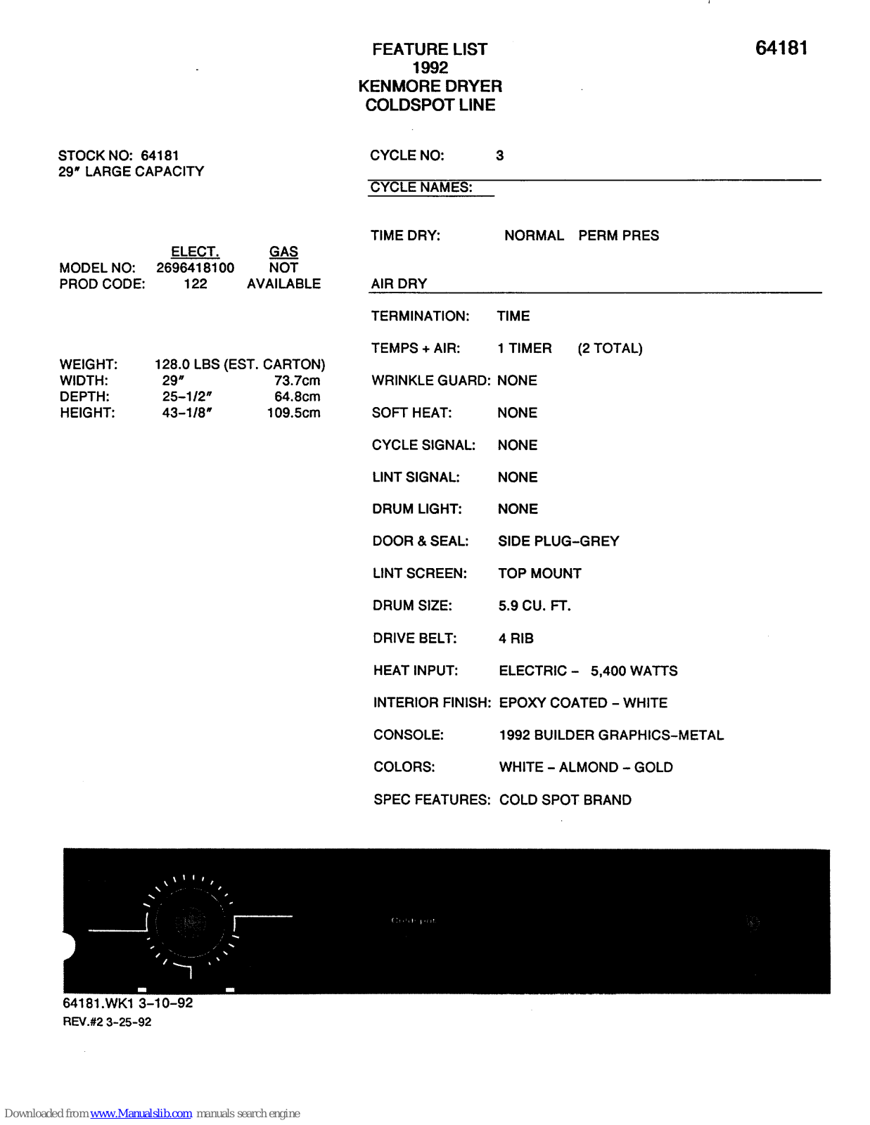Kenmore 2696418100 Features List - ManualMachine.com