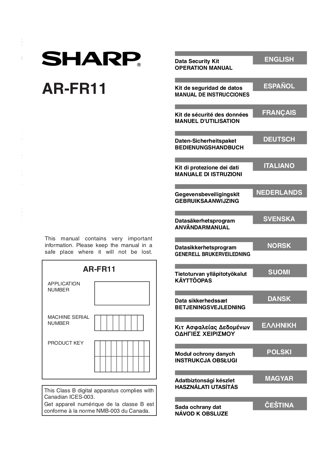 SHARP AR-FR11 User Manual