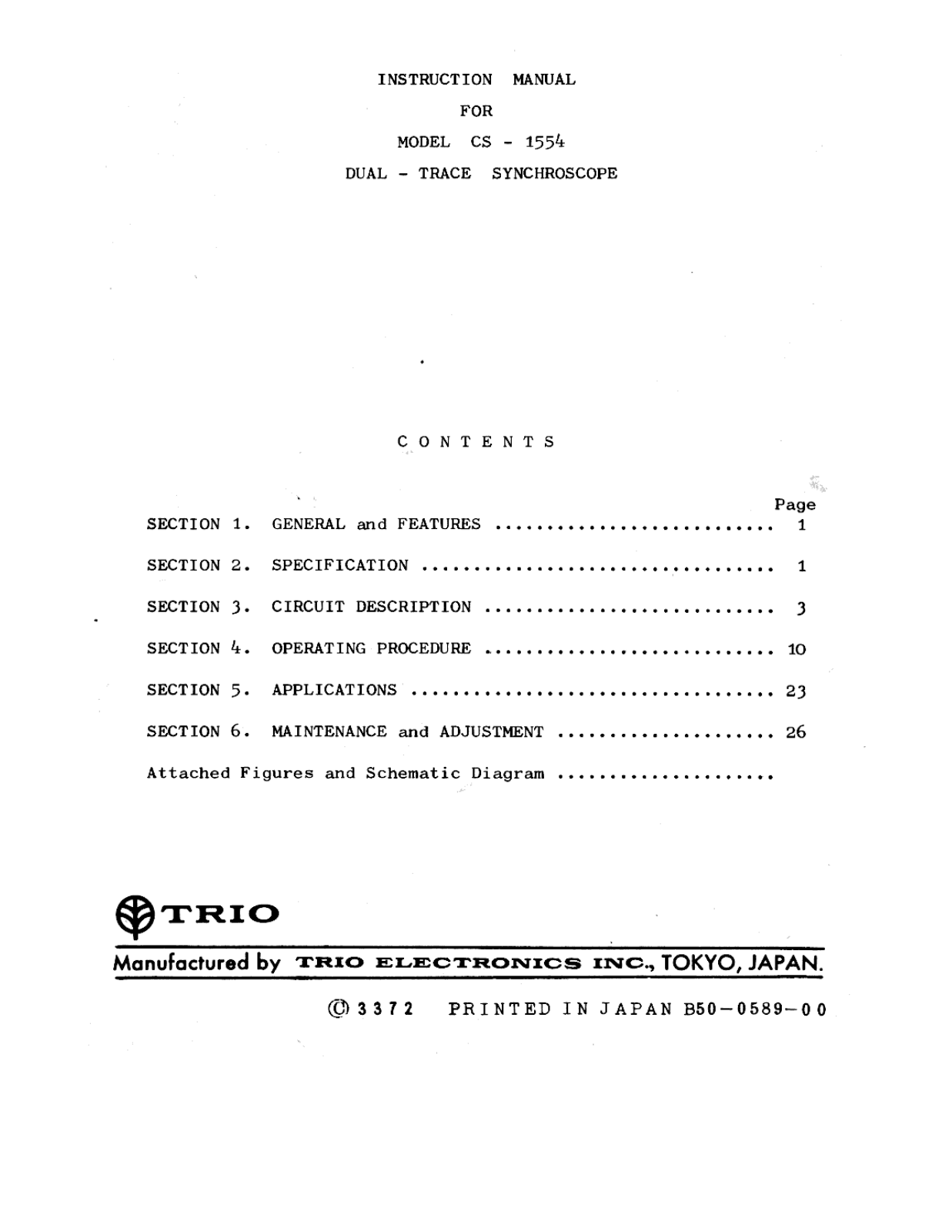 Trio Electronics CS-1554 Service manual