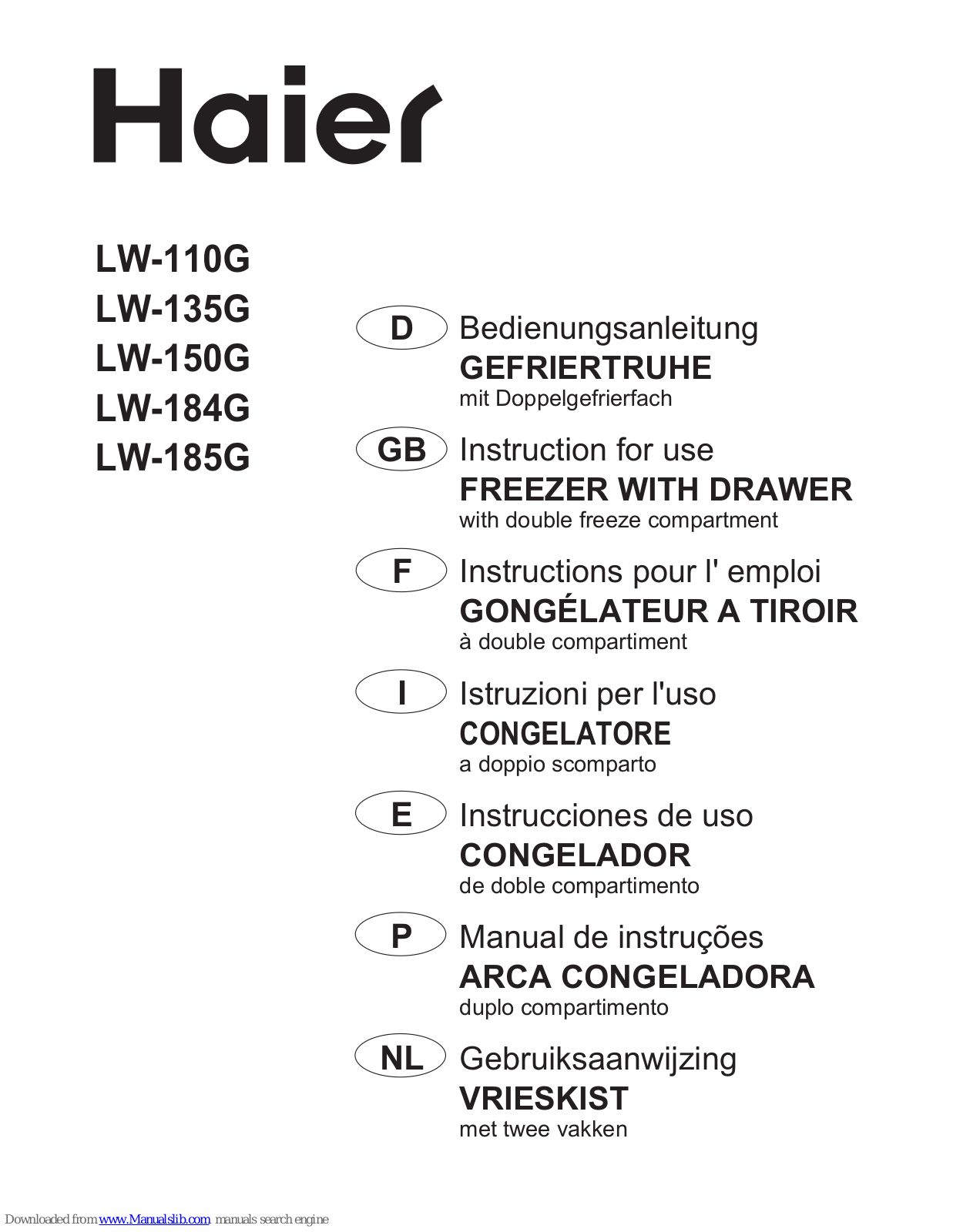 Haier LW110W, LW-110G, LW-135G, LW-150G, LW-184G Instructions For Use Manual