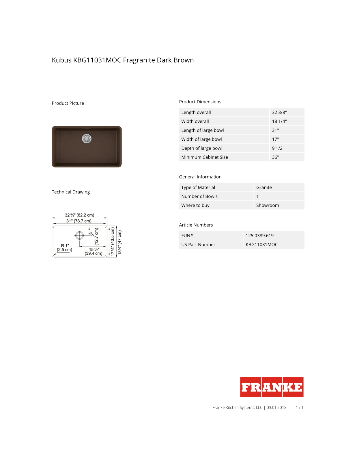 Franke KBG11031MOC Specs