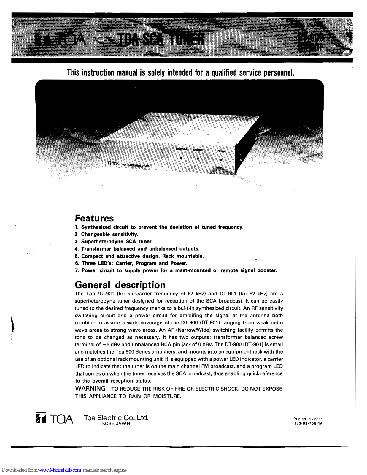 Toa DT-900, DT-901 Instruction Manual