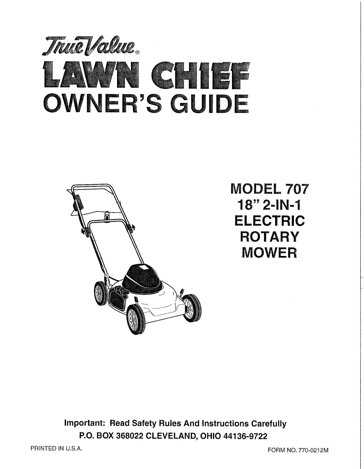 lawn chief 707 operators Manual