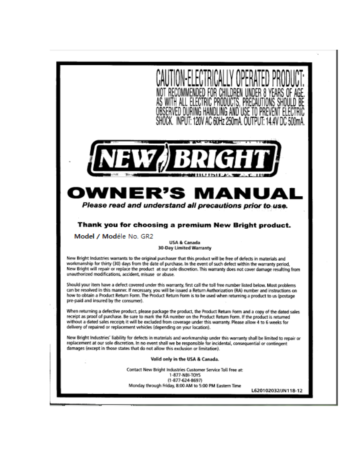 New Bright Co GR2 User Manual