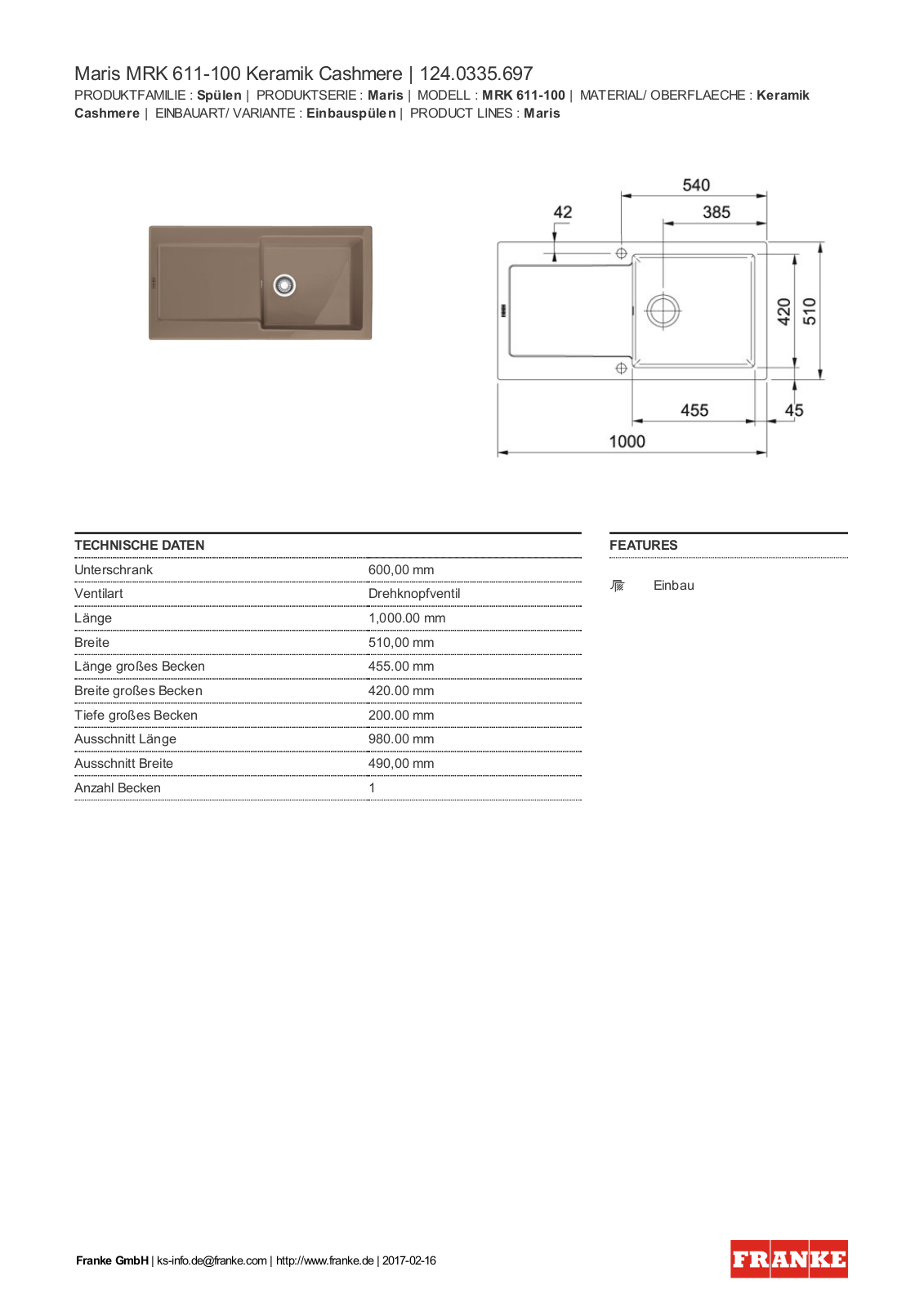 Franke 124.0335.697 Service Manual