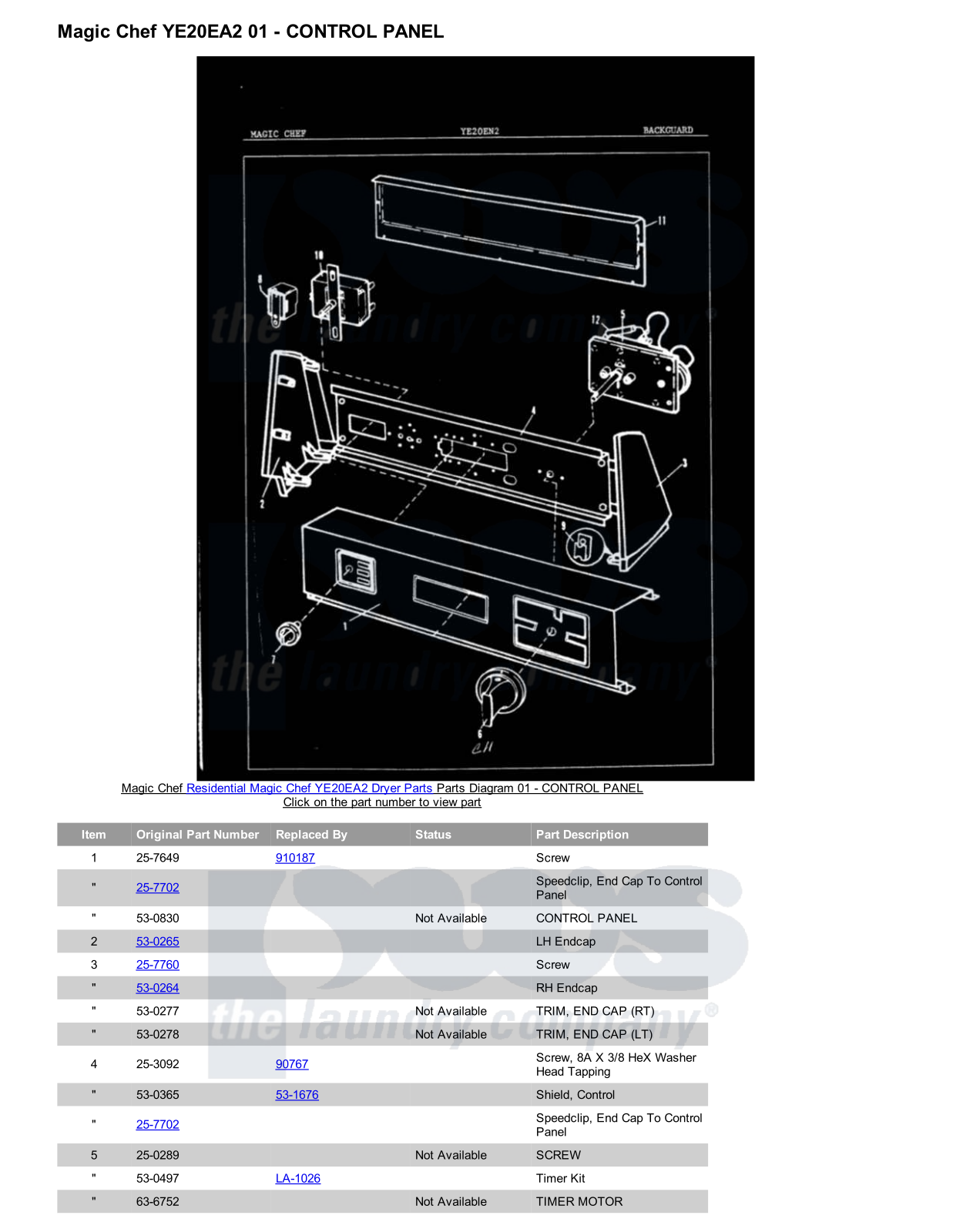 Magic Chef YE20EA2 Parts Diagram