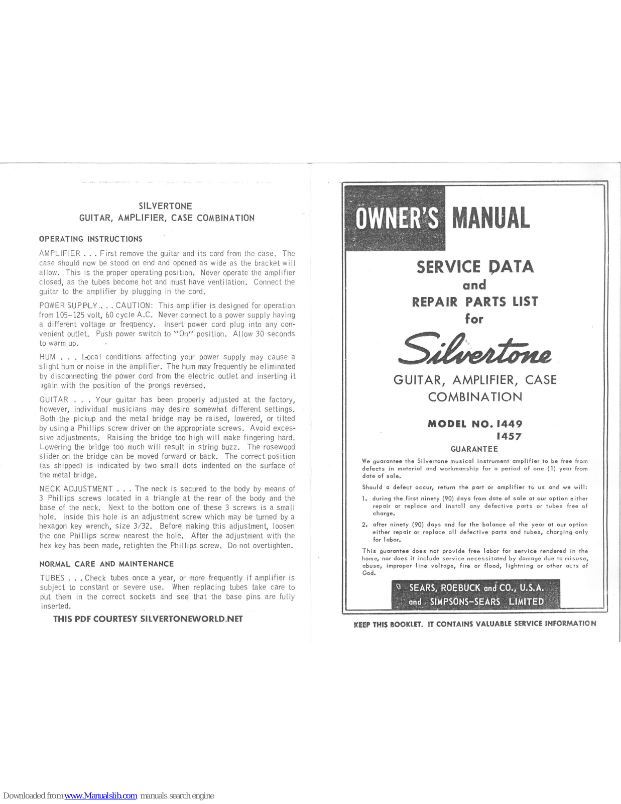 Silvertone 1449, 1457 Owner's Manual