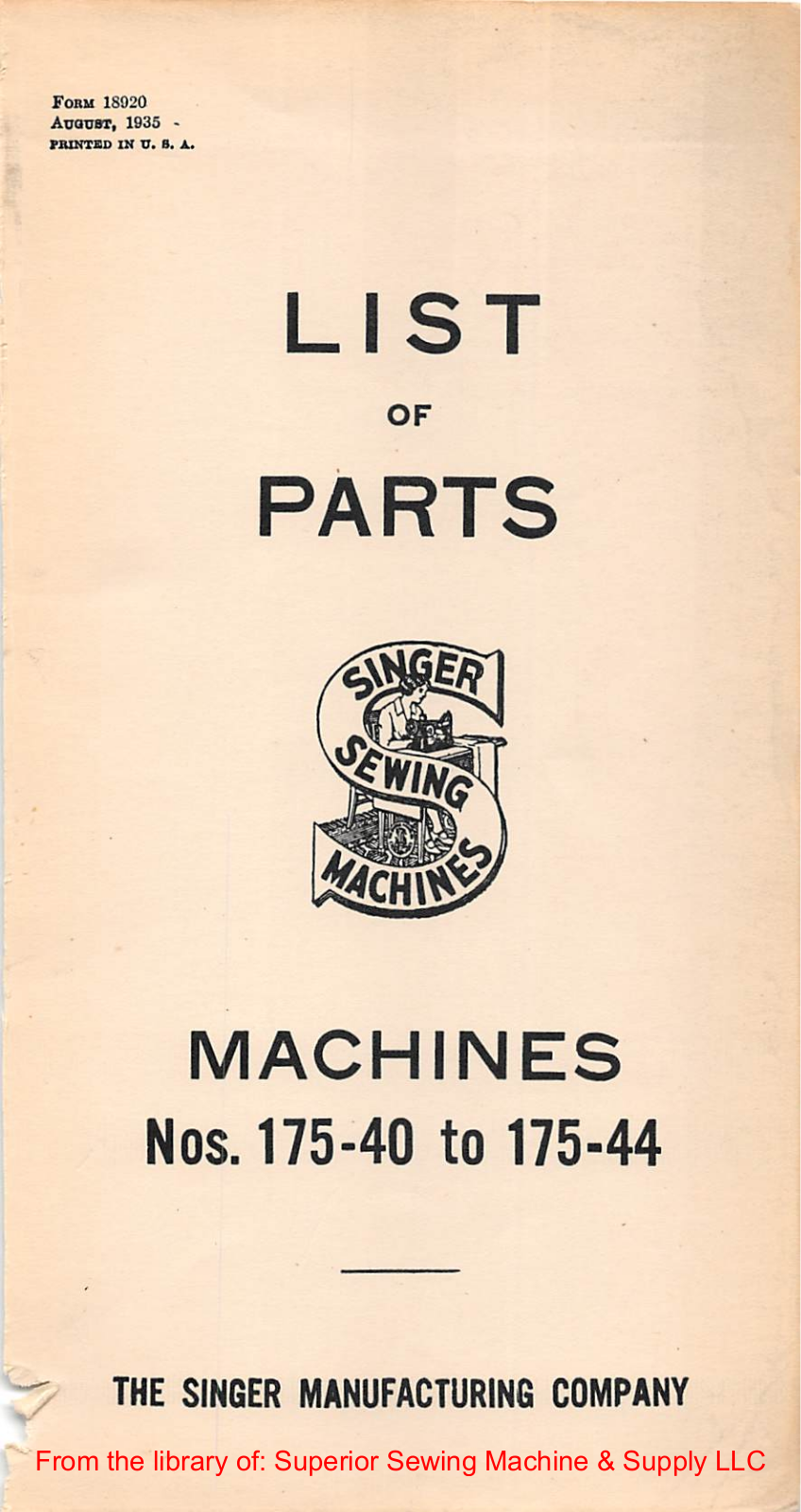 Singer 175-40, 175-41, 175-42, 175-43, 175-44 User Manual - ManualMachine.com