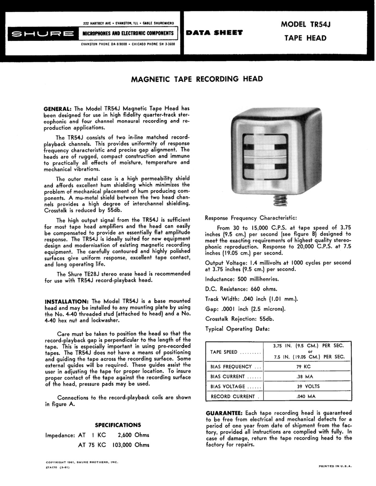 Shure TR54J User Guide