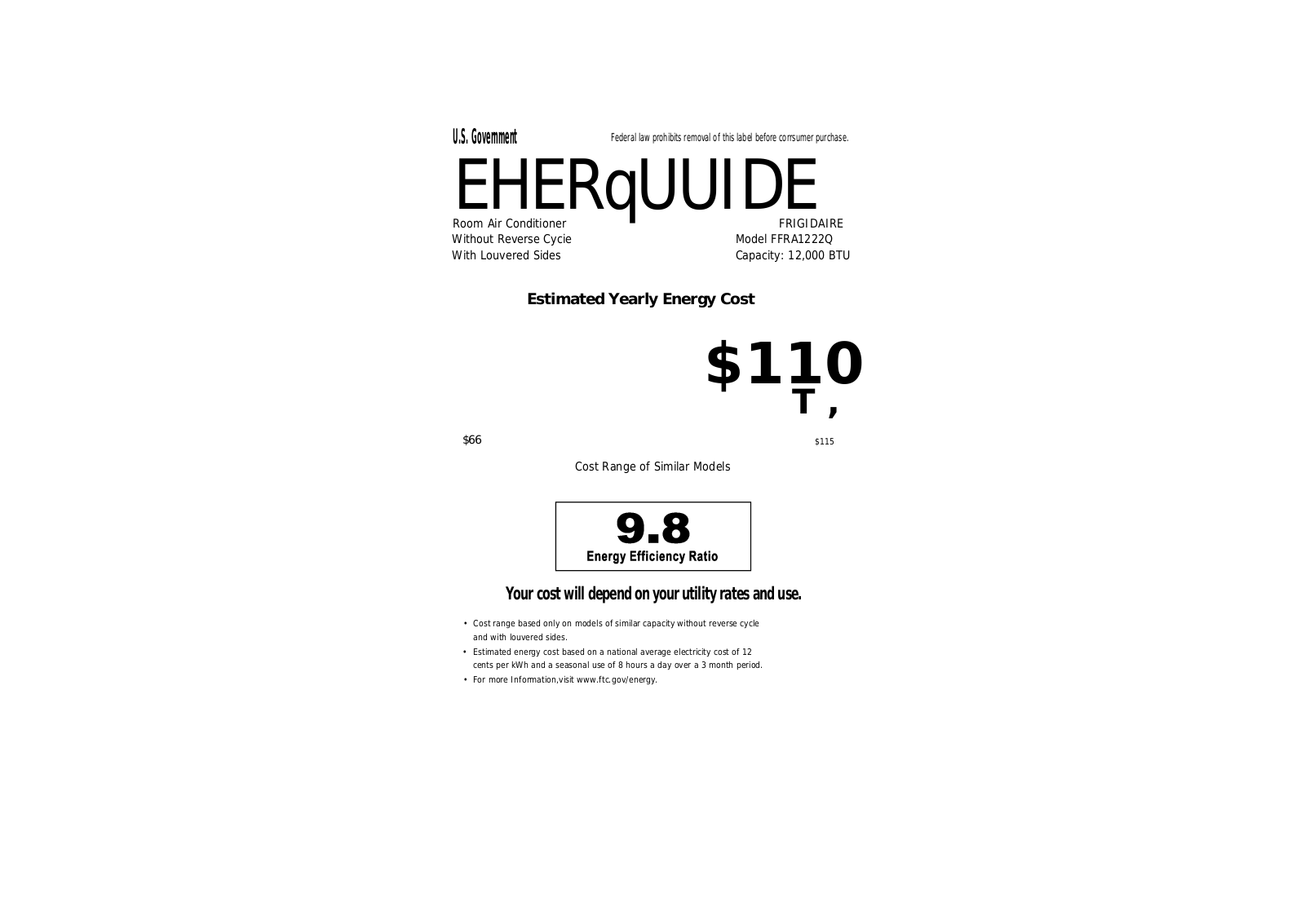 FRIGIDAIRE FFRA1222Q1 User Manual