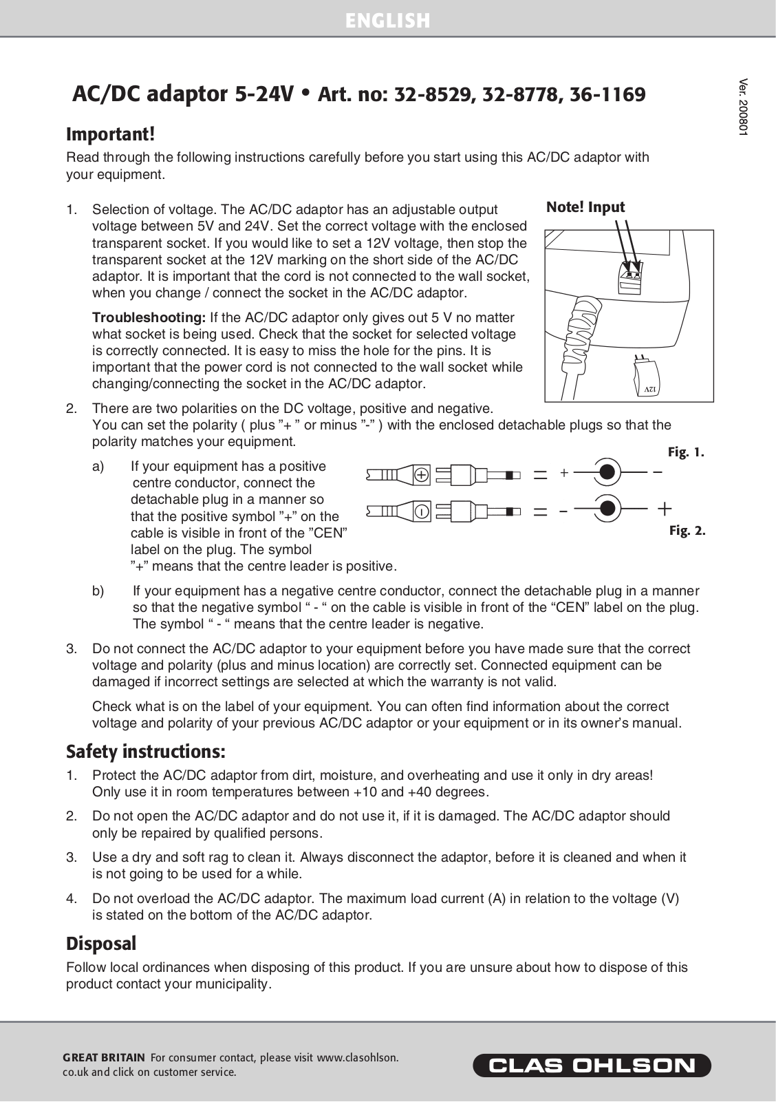 Clas Ohlson 32-8529, 32-8778, 36-1169 Instructions Manual