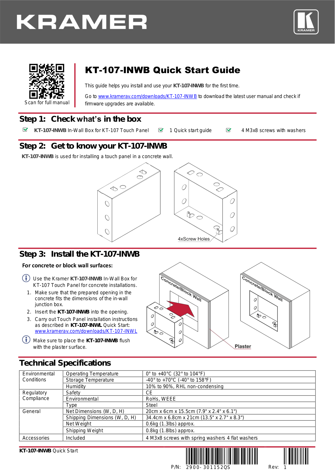 Kramer KT-107-INWB Quick Start Guide