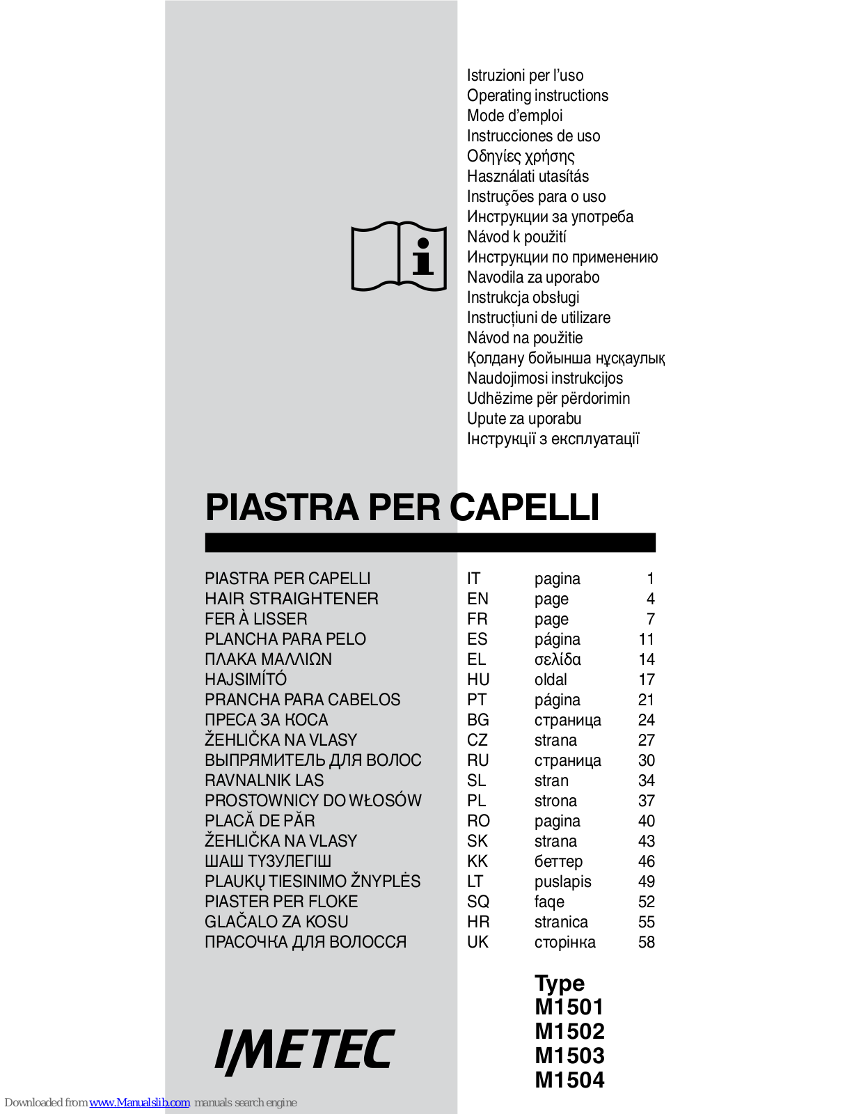 Imetec M1503, M1502, M1501, M1504 Operating Instructions Manual